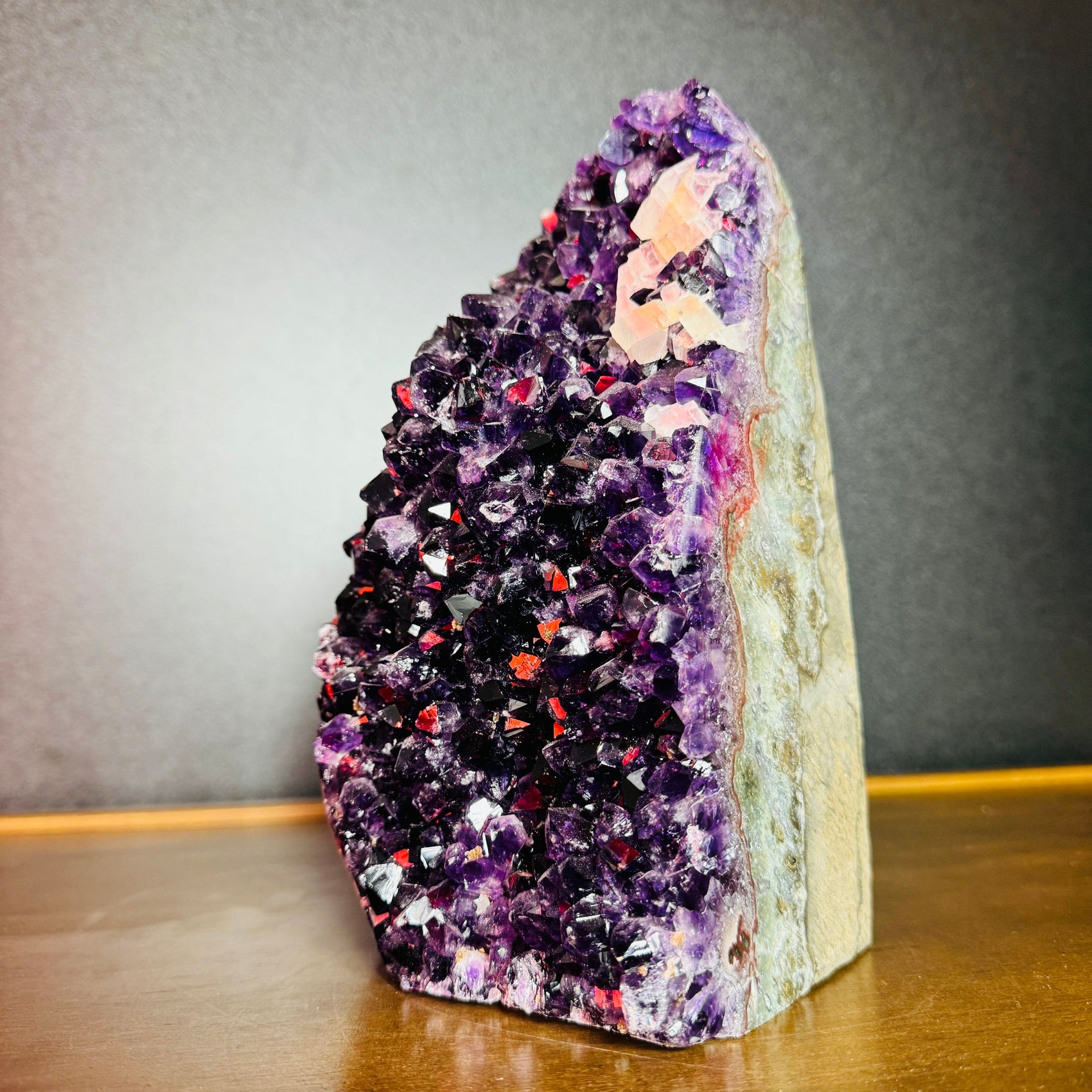 Back view of Grade AA Amethyst geode showing natural surface