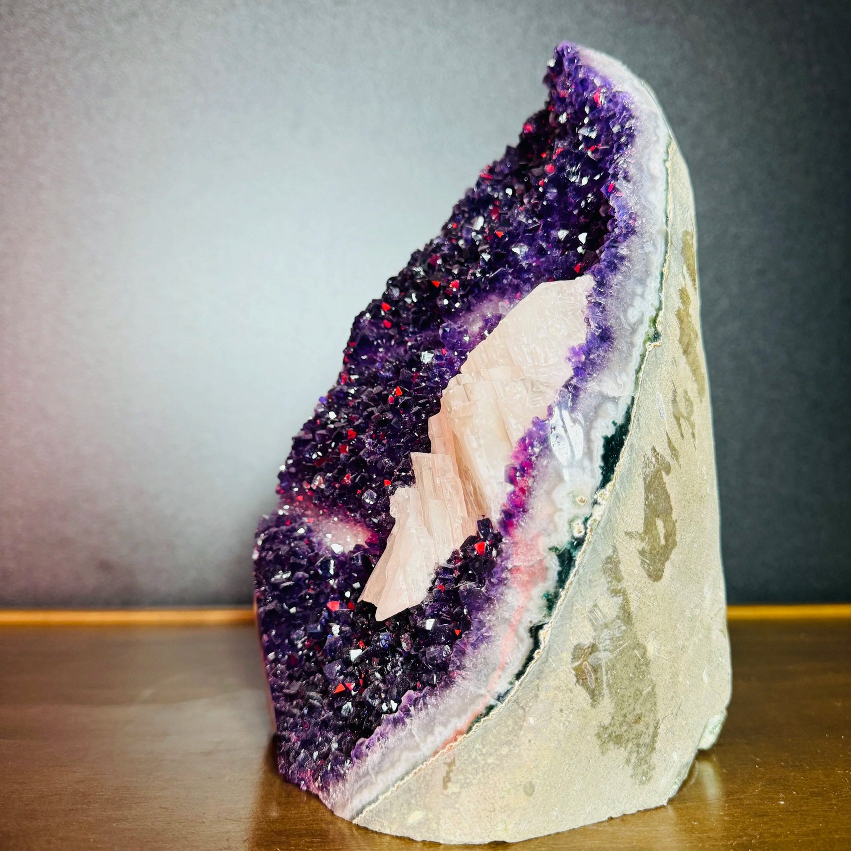 Alternate side of Grade AA Amethyst raw geode, showing open form, sourced from Uruguay.