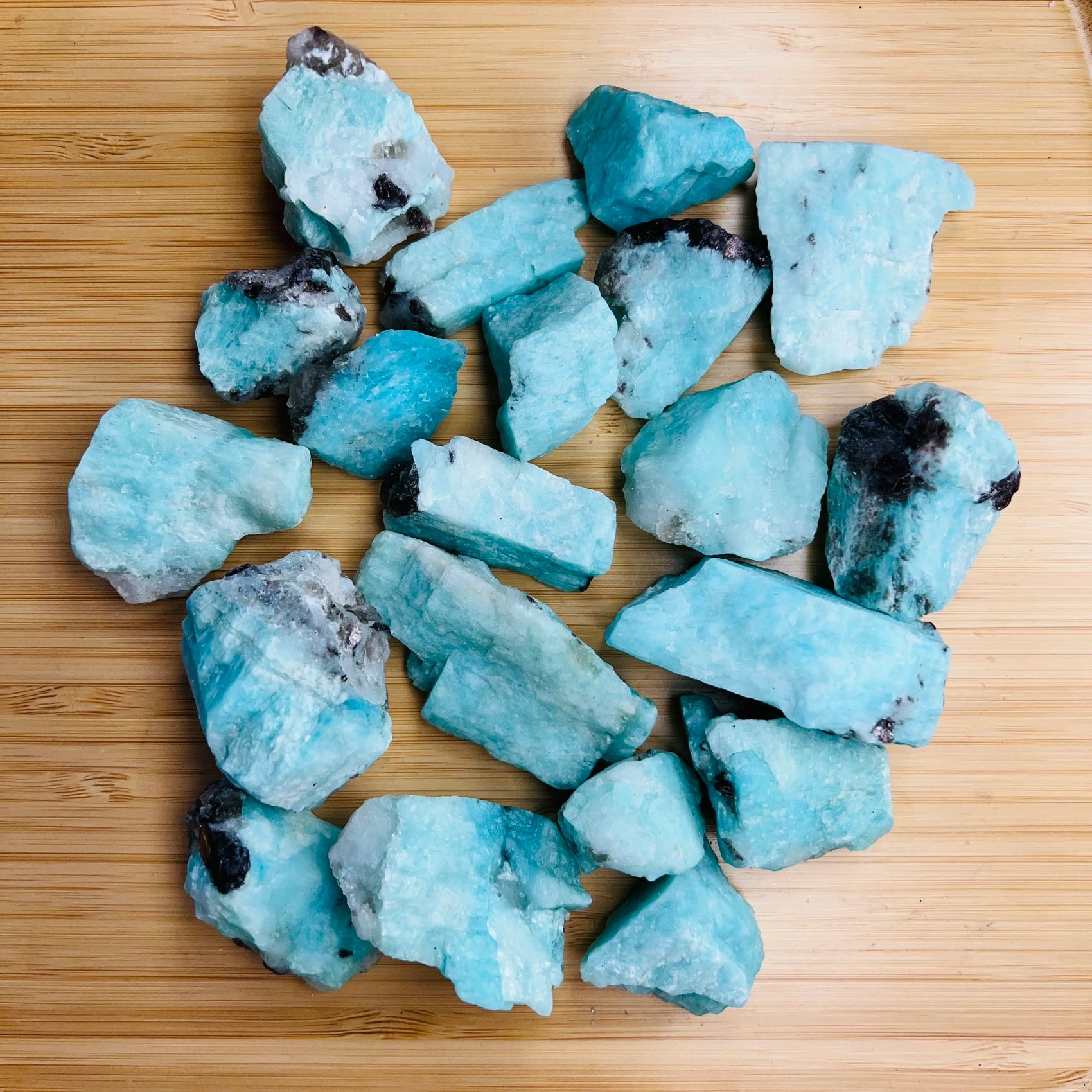 Amazonite raw stone in Blue, Green tones, ethically sourced from Madagascar for Emotional Healing and Stress Relief