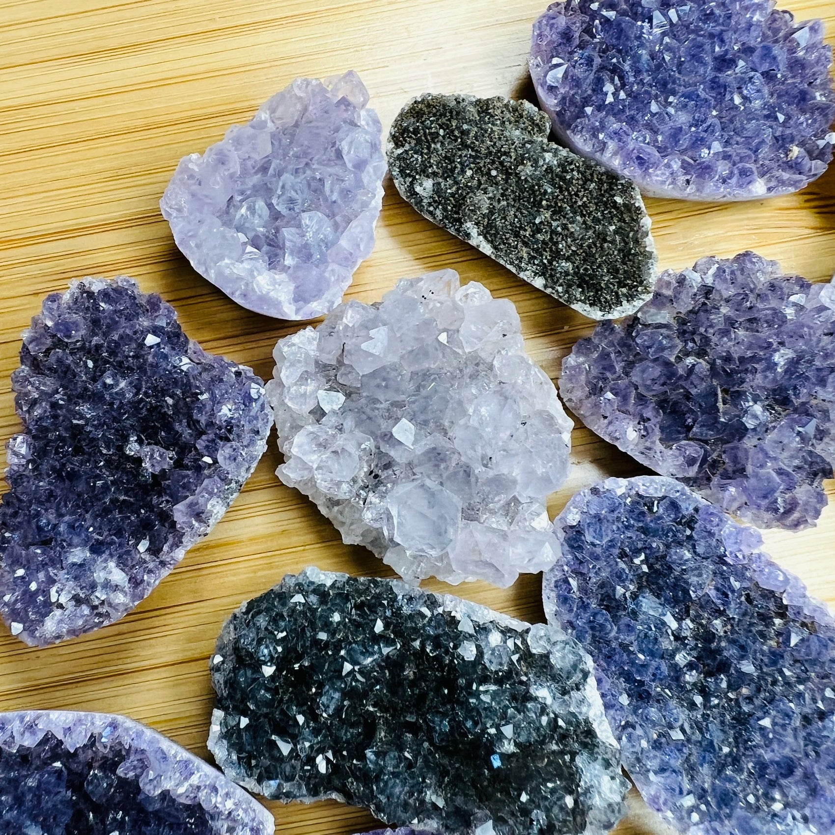 Underside view of purple Amethyst raw cabochon, sourced from Artigas, Uruguay.