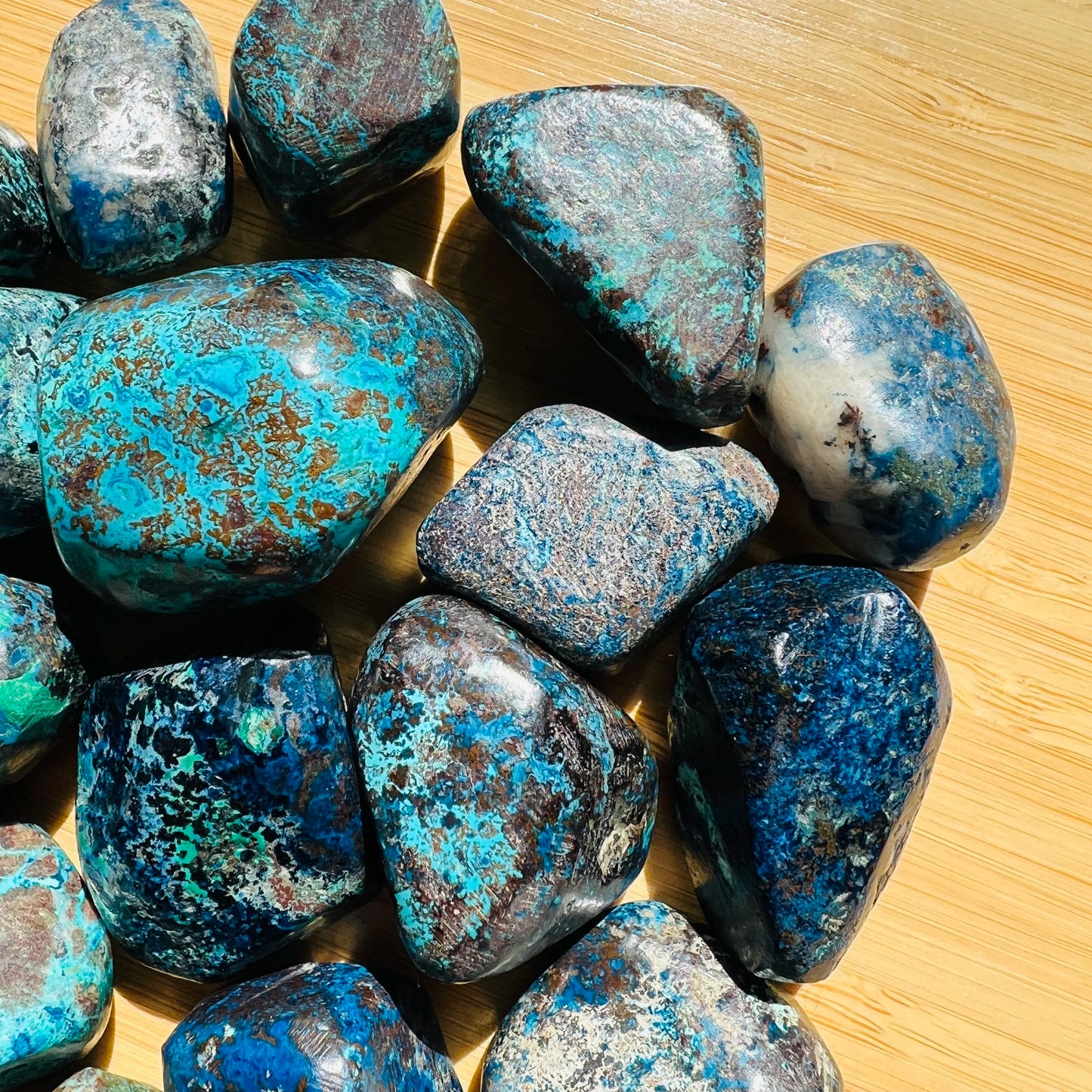Back view of Grade AA Azurite tumbled stone showing natural surface