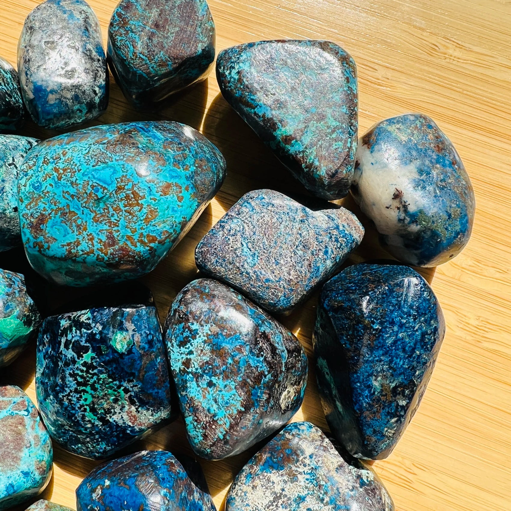 Back view of Grade AA Azurite tumbled stone showing natural surface