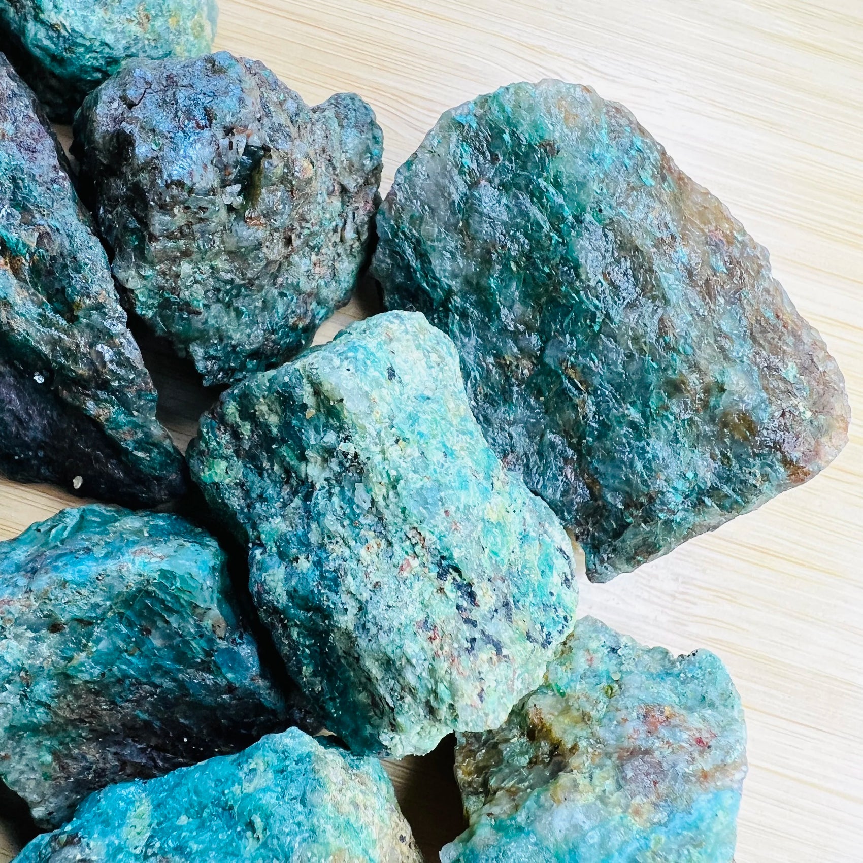 Handheld Chrysocolla raw stone from Madagascar for meditation, Emotional Healing and Stress Relief