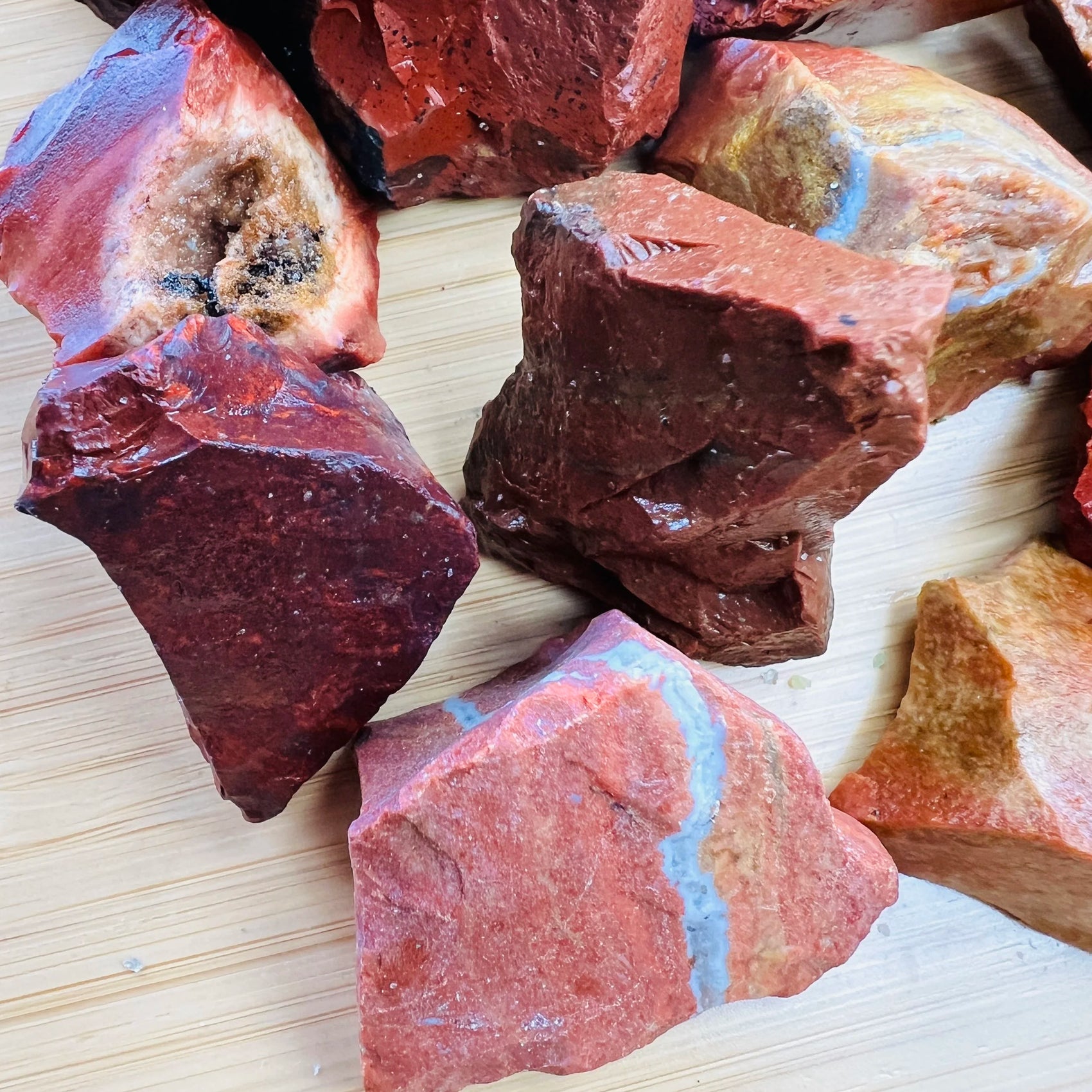 Full profile of Grade AA Red Jasper raw ready to ship from Beyond Bohemian