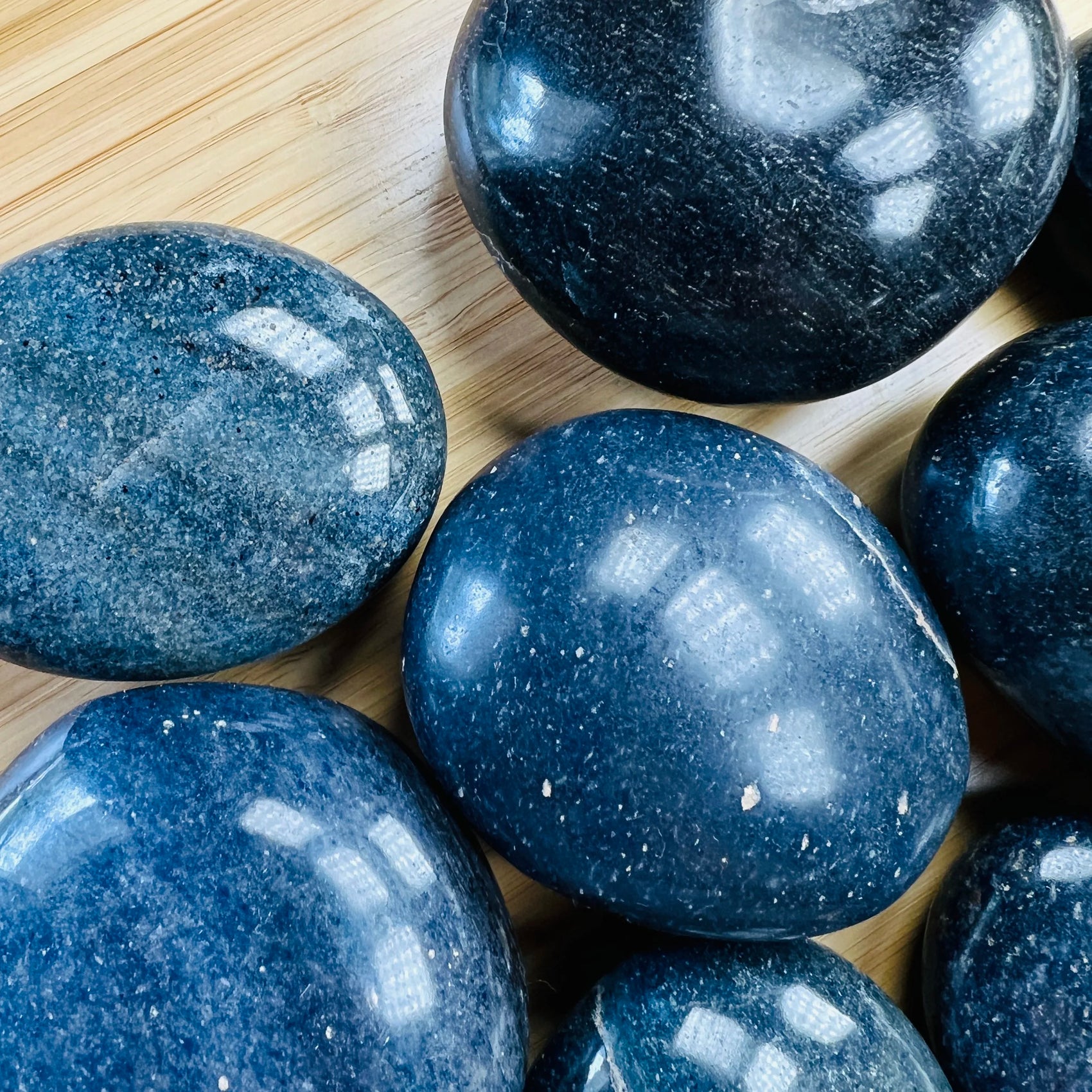 Looking down on Lazulite palm stone, from Madagascar.
