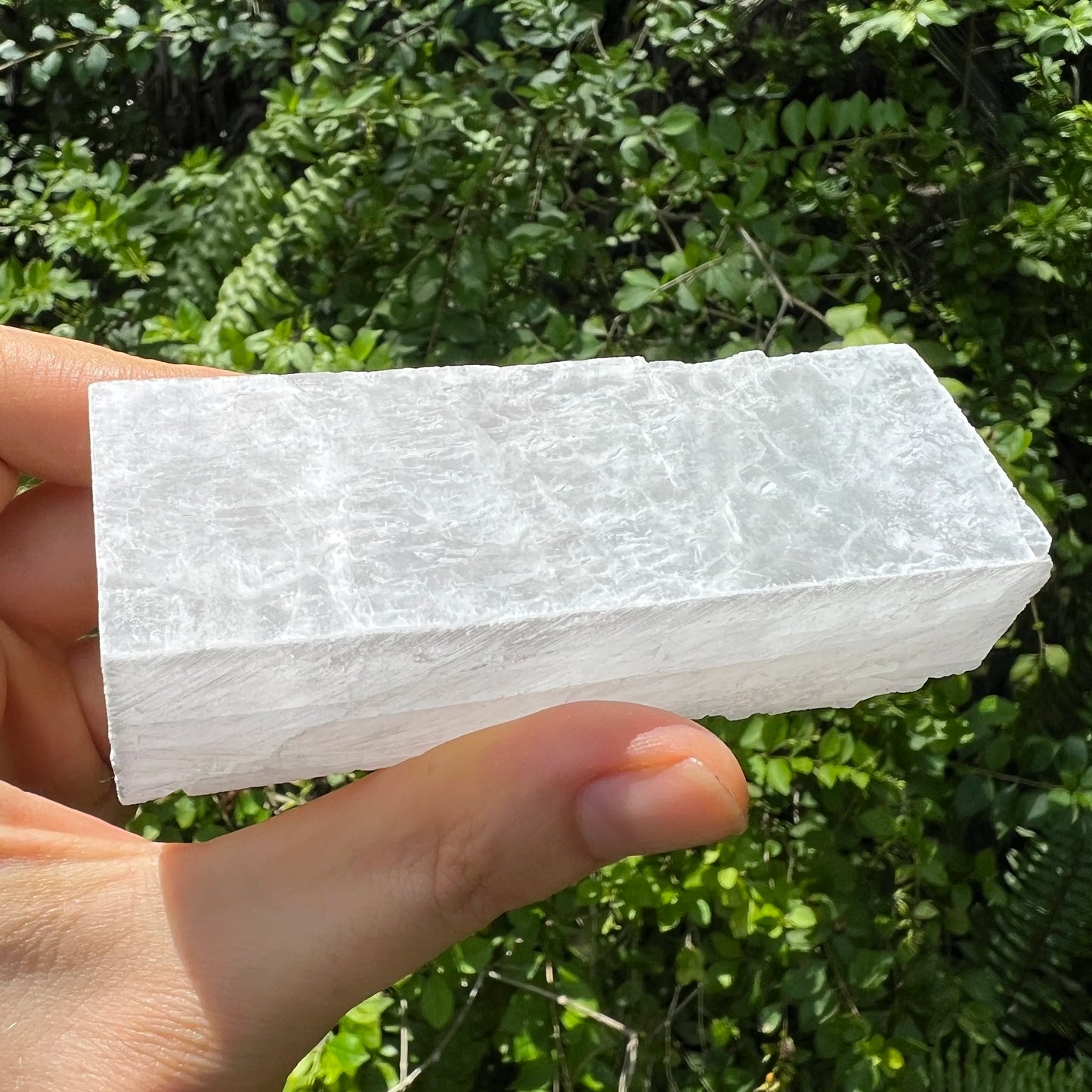 Back view of Grade AAA Selenite raw crystals showing natural surface
