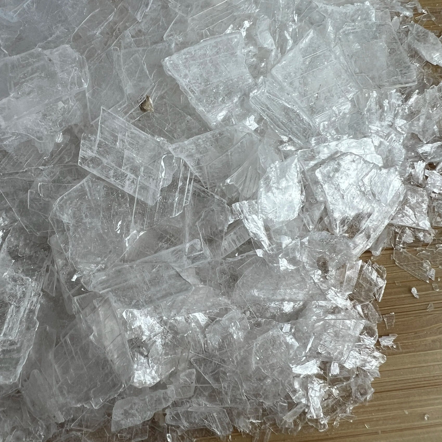 Full profile of Grade AAA Selenite crystal chips ready to ship from Beyond Bohemian