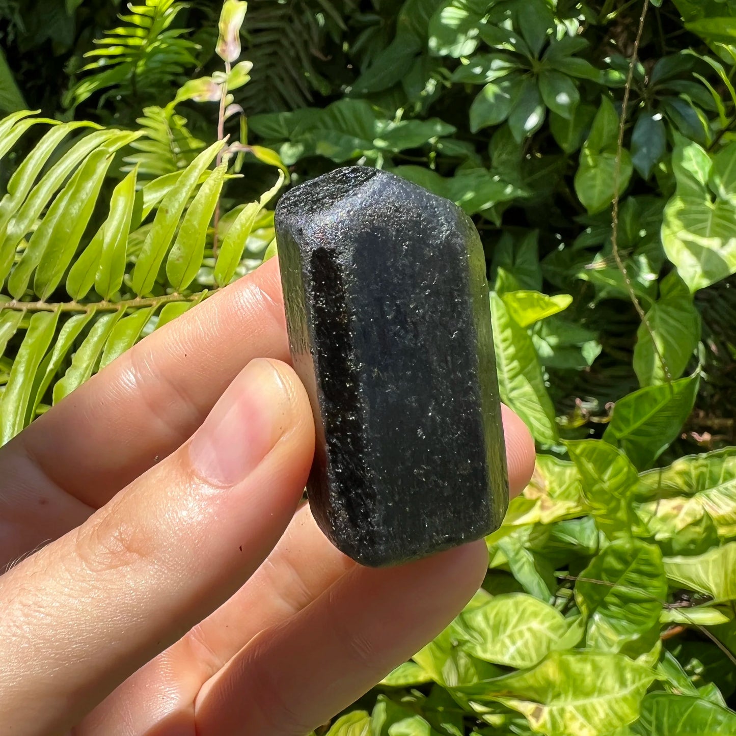 Back view of Grade A Black Tourmaline raw showing natural surface