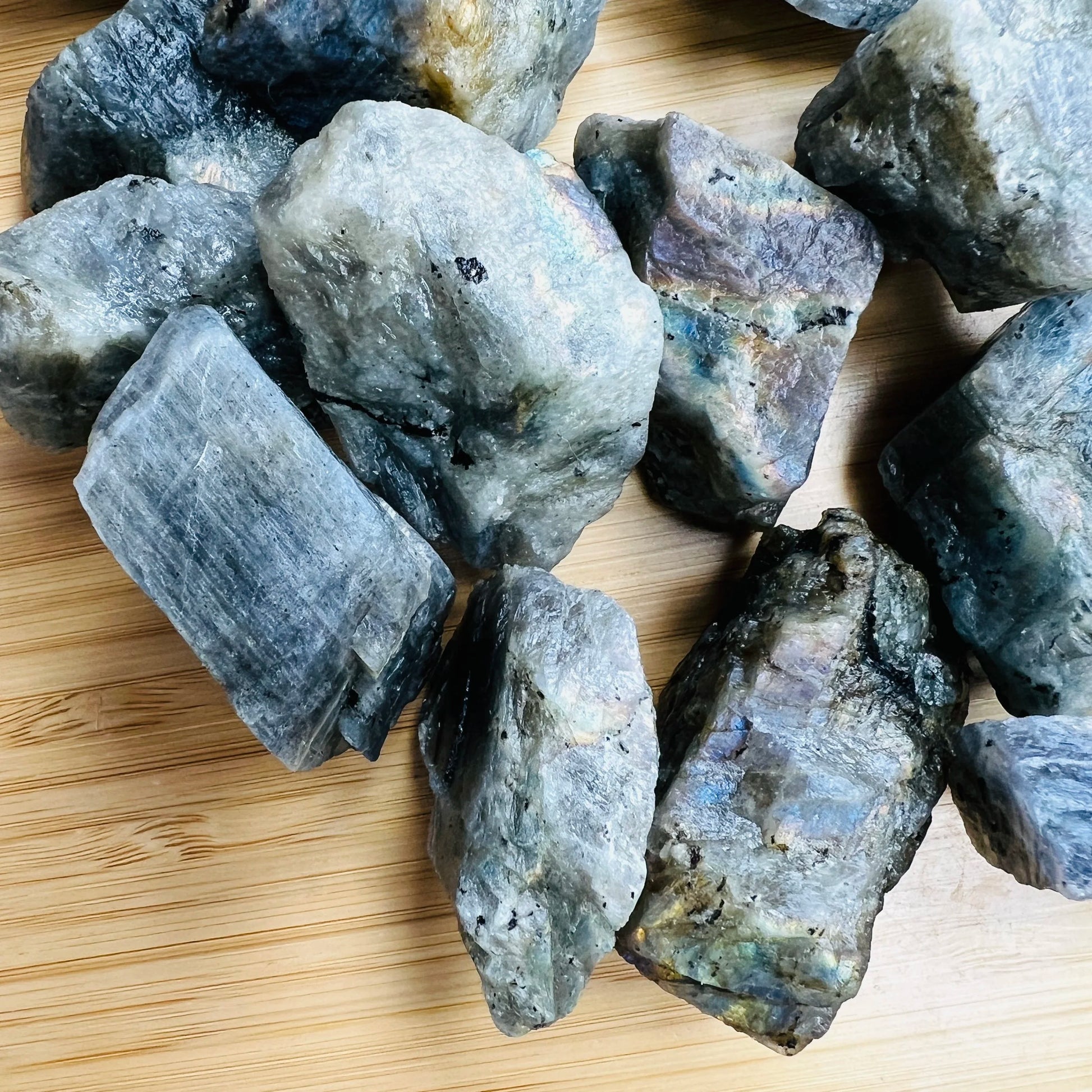 Aerial view of Labradorite raw stone, often paired with practices around Intuition, Madagascar-sourced.