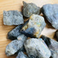 Alternate angle of gray Labradorite raw stone, from Atsimo-Andrefana, Madagascar, showing natural color depth.