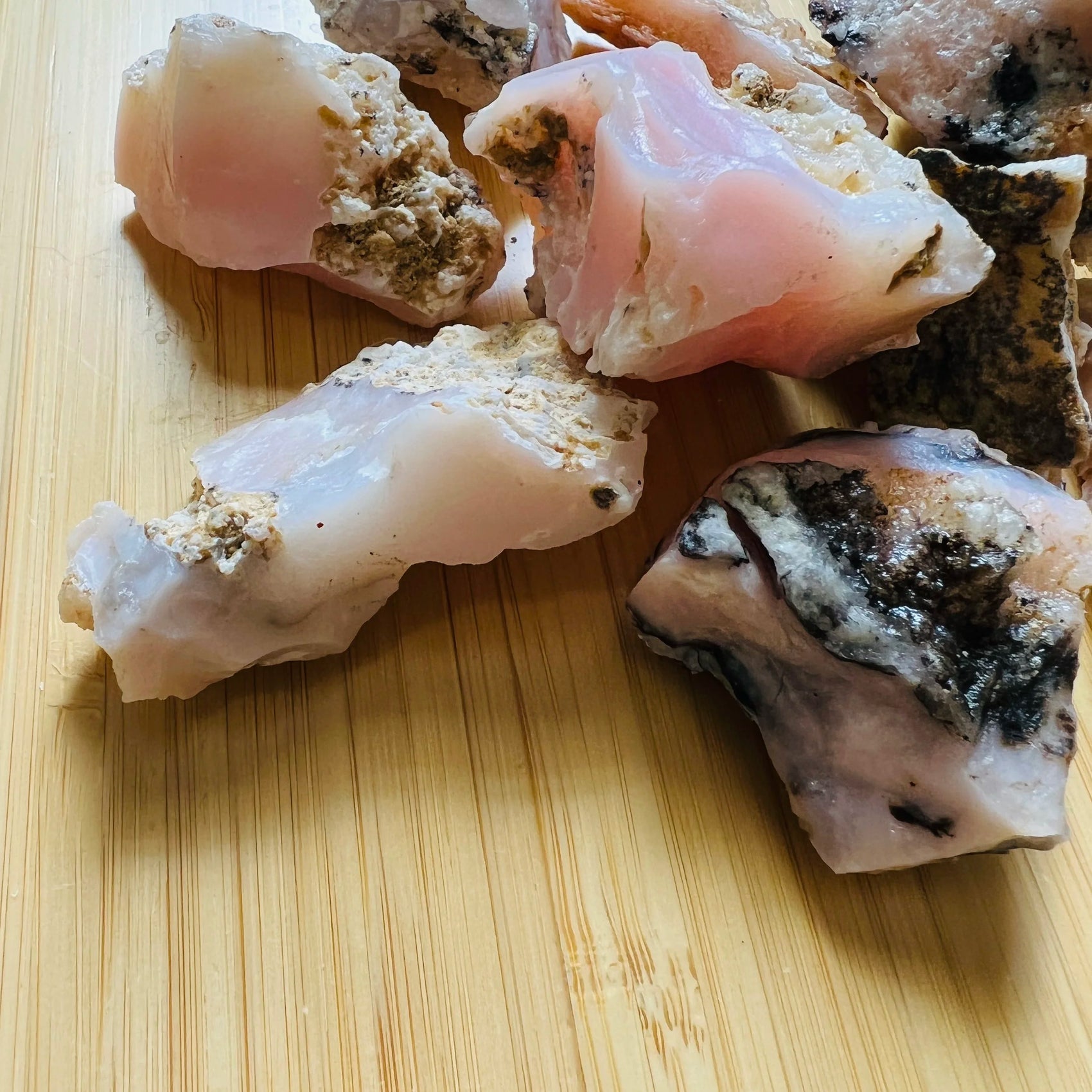 Pink Opal raw stone from Peru with Pink color, polished finish for mindful calm