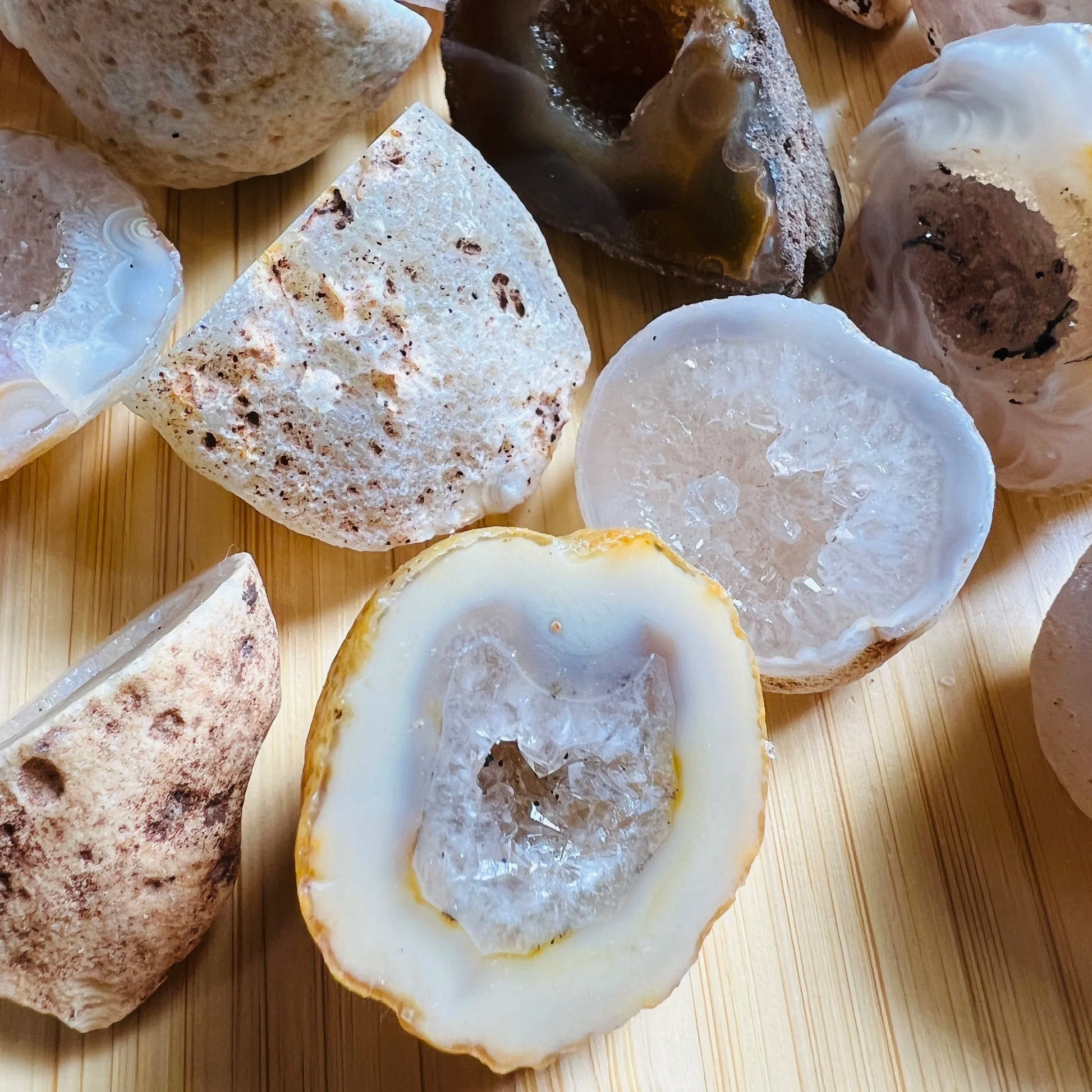 Hand-held view of one Agate raw geode for scale, from Minas Gerais, Brazil.