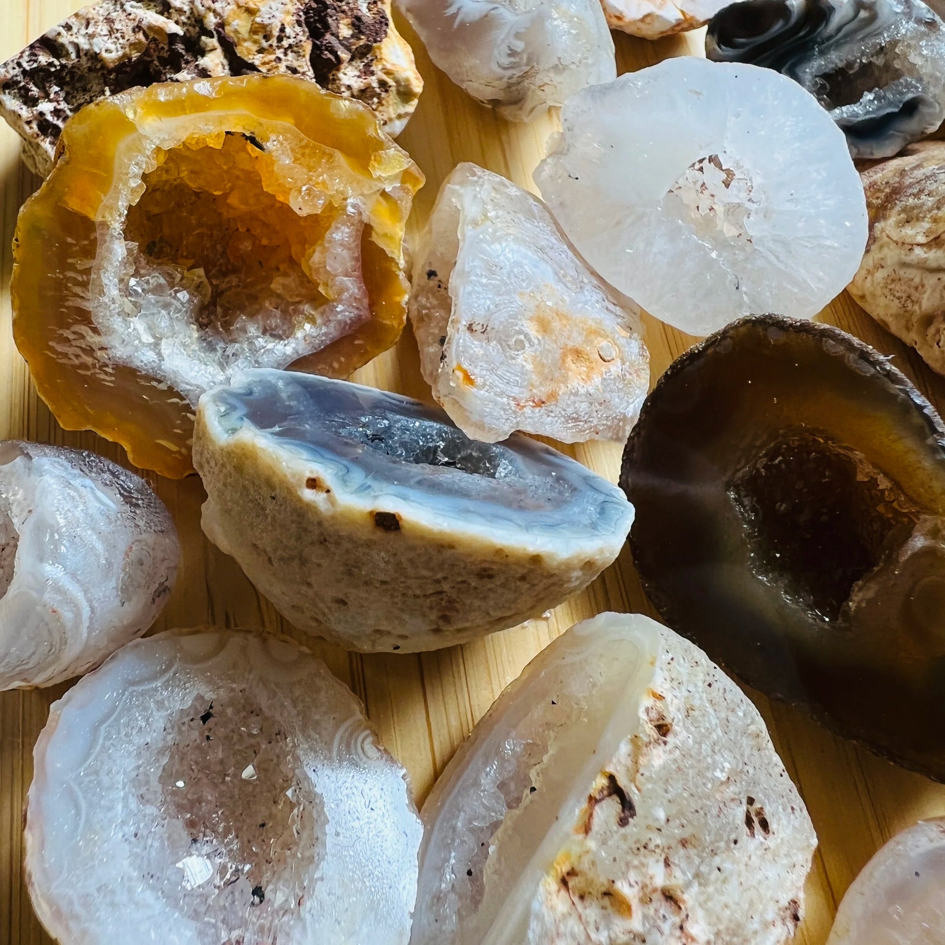 Bottom side of Agate raw geode, from Brazil, showing natural variation.