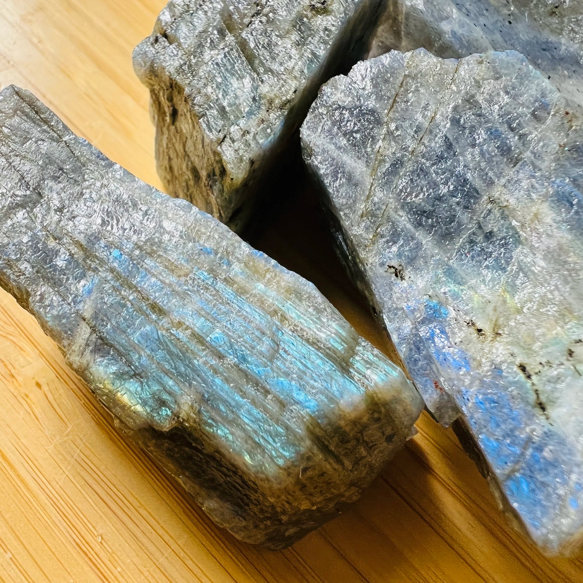 Full profile of Grade AAA Labradorite raw ready to ship from Beyond Bohemian