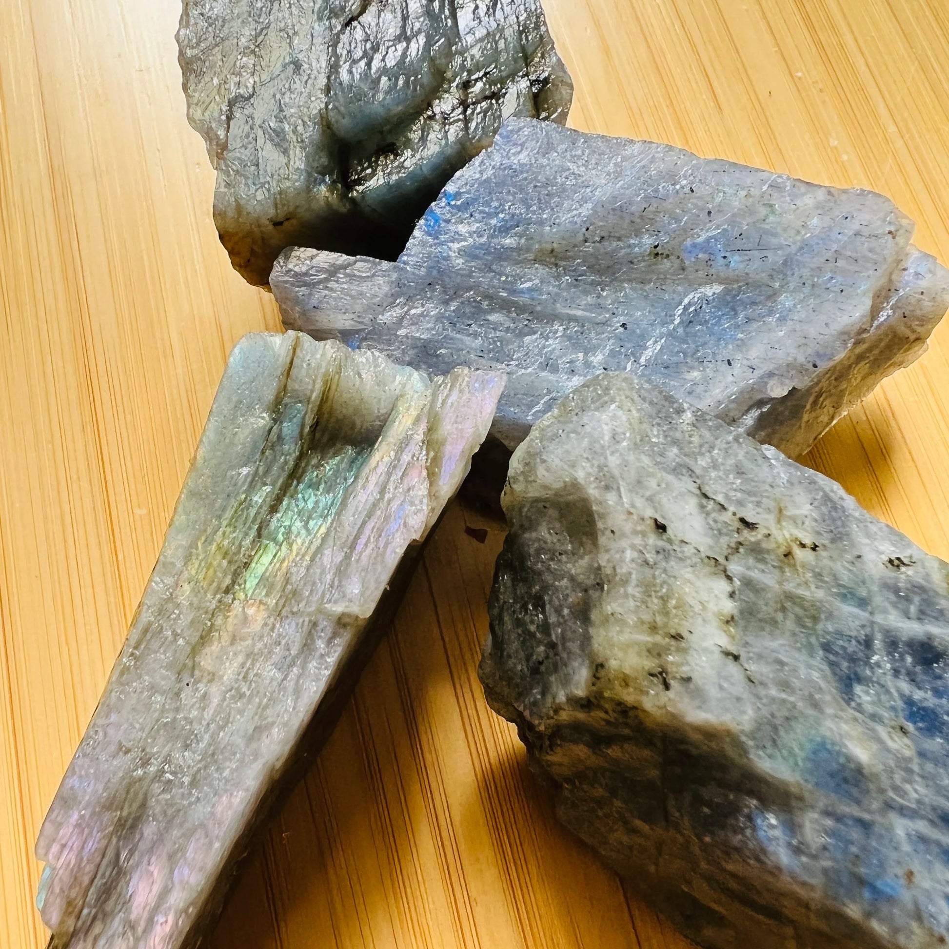 Top view of Grade AAA Labradorite raw, sourced from Atsimo-Andrefana, Madagascar