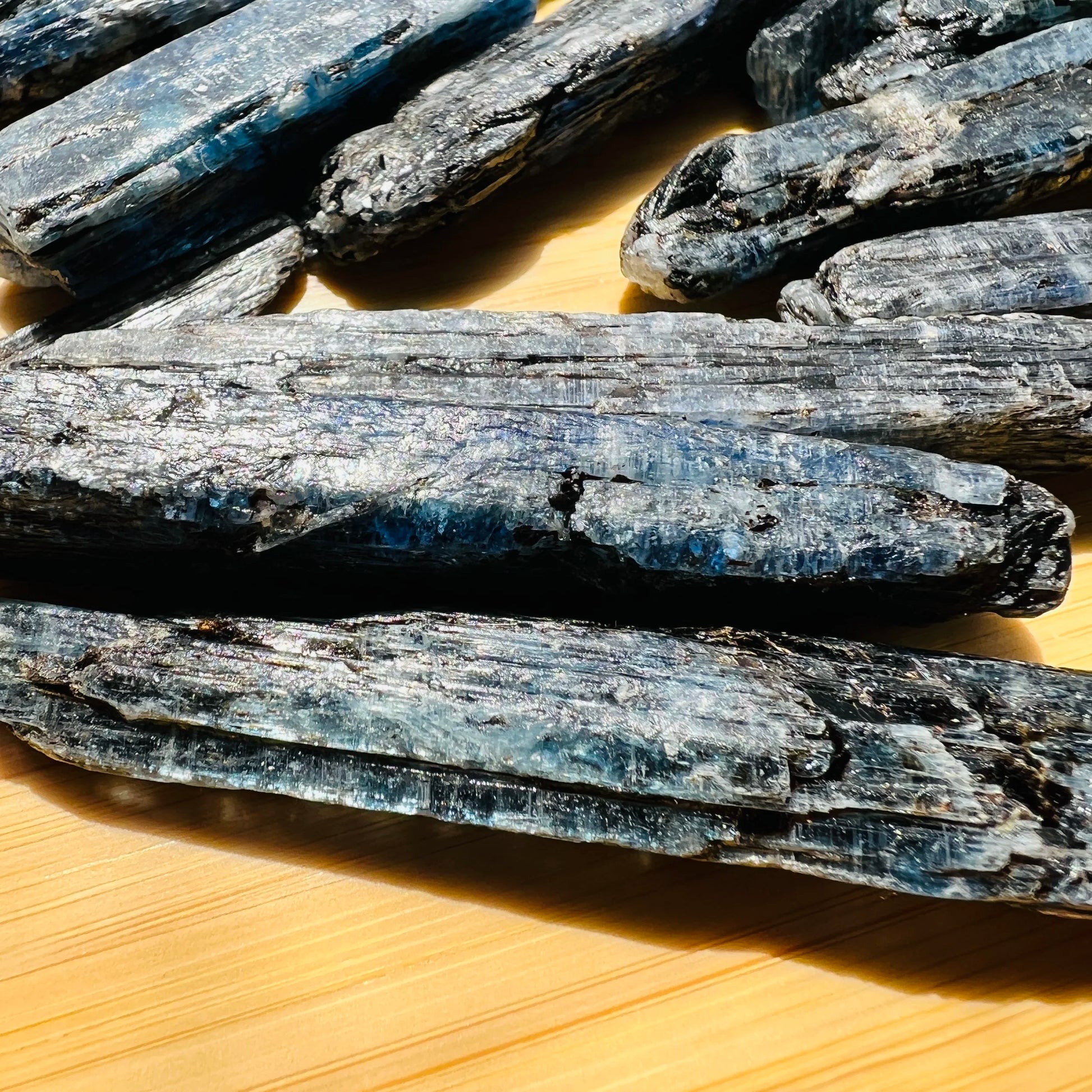 Back view of Grade AA Blue Kyanite raw showing natural surface