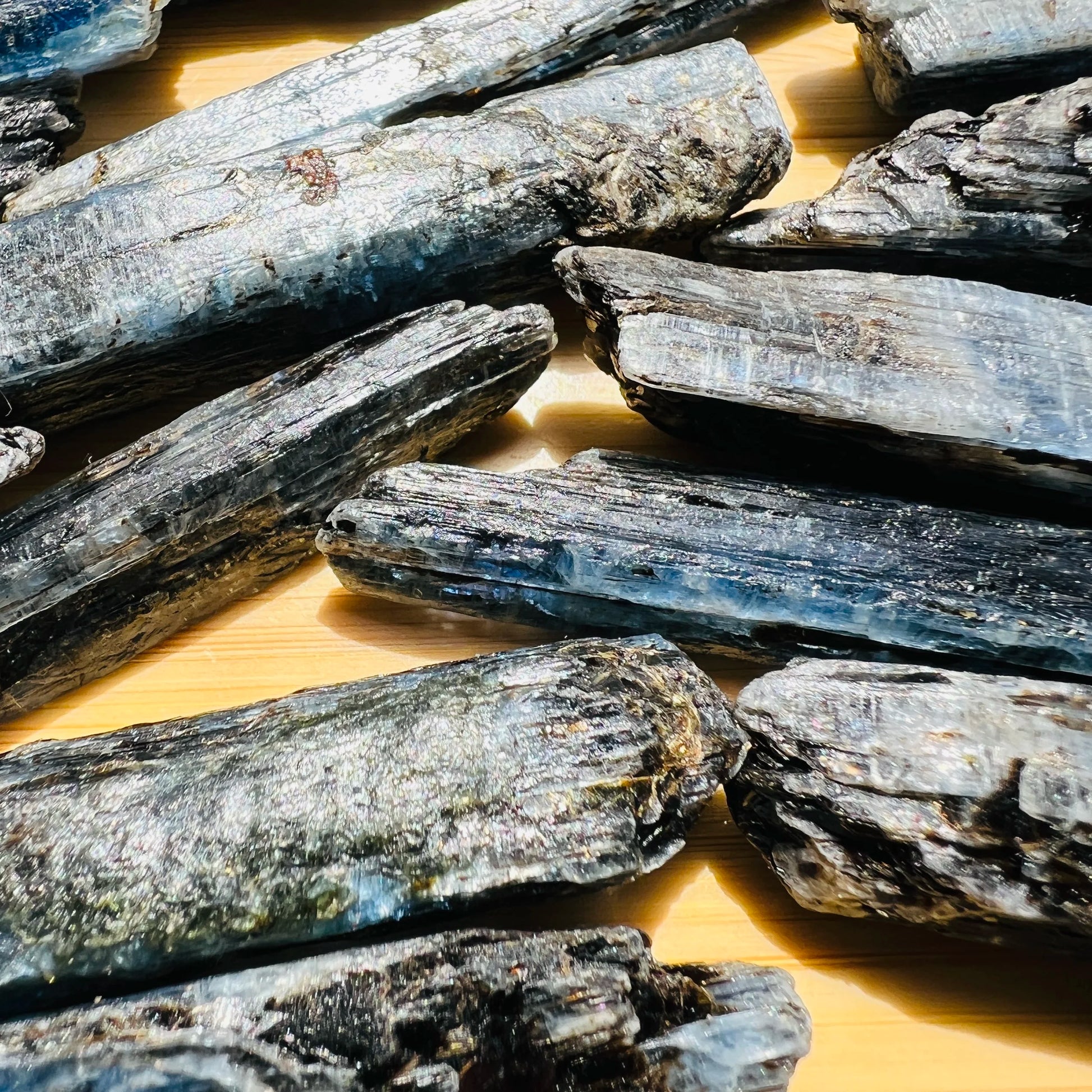 Full profile of Grade AA Blue Kyanite raw ready to ship from Beyond Bohemian