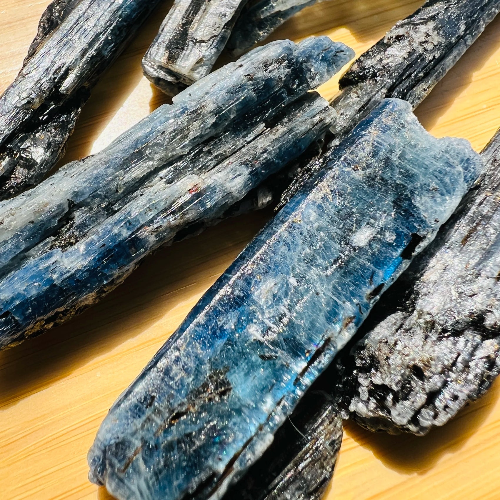 Close-up of Blue Kyanite raw crystal from Zimbabwe, soothing wellness stone for Intuition