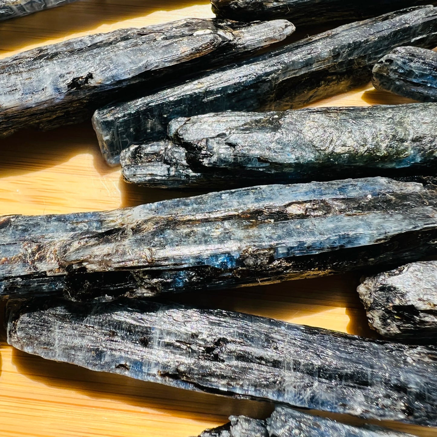Full profile of Grade AA Blue Kyanite raw ready to ship from Beyond Bohemian