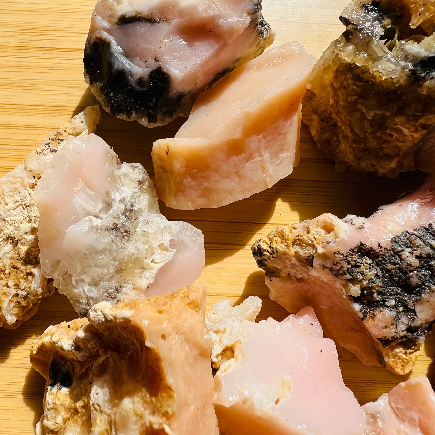 Handheld Pink Opal raw stone from Peru for meditation, Emotional Healing and Stress Relief