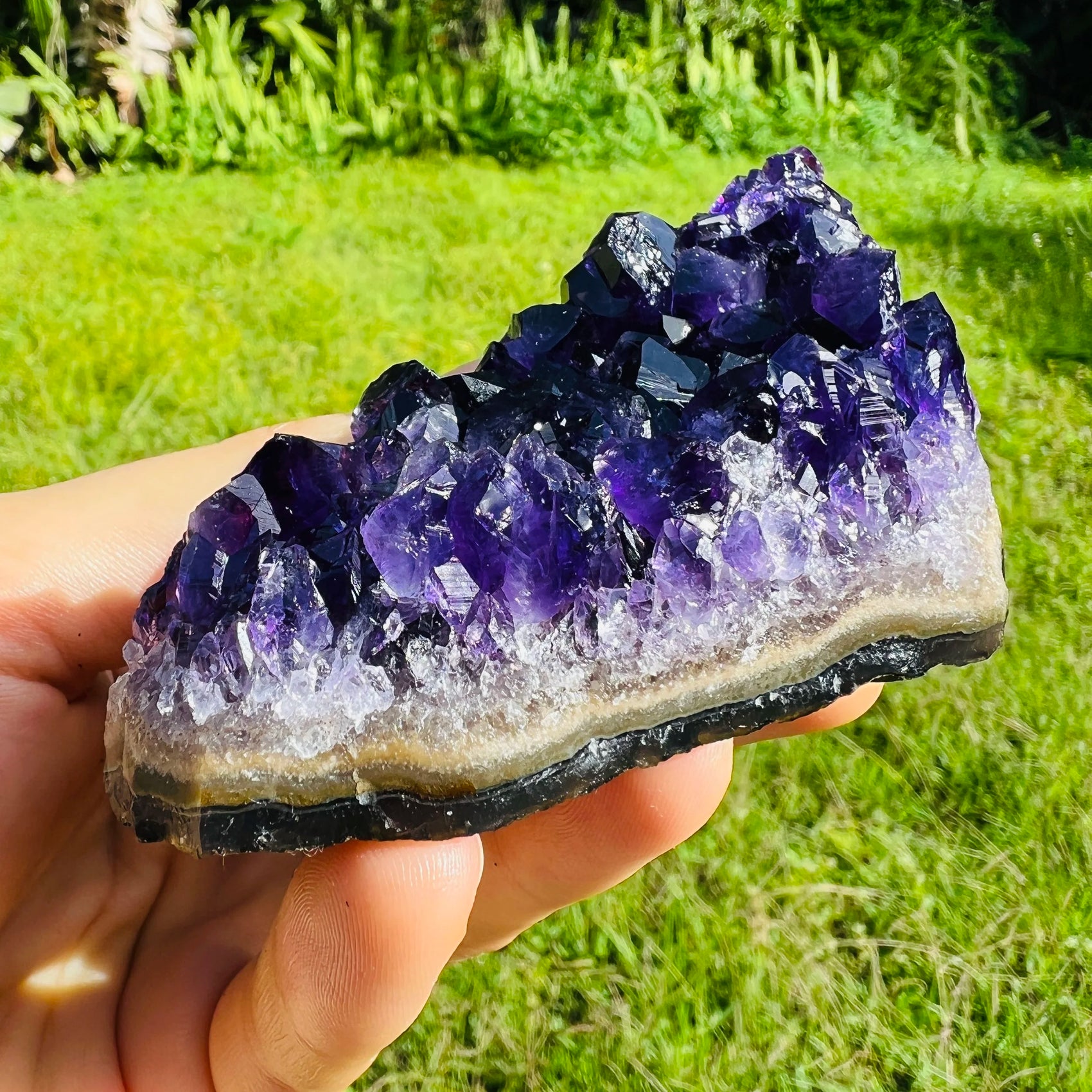 Profile view of Amethyst specimen, hand-selected from Artigas, Uruguay, kept near for Stress Relief.