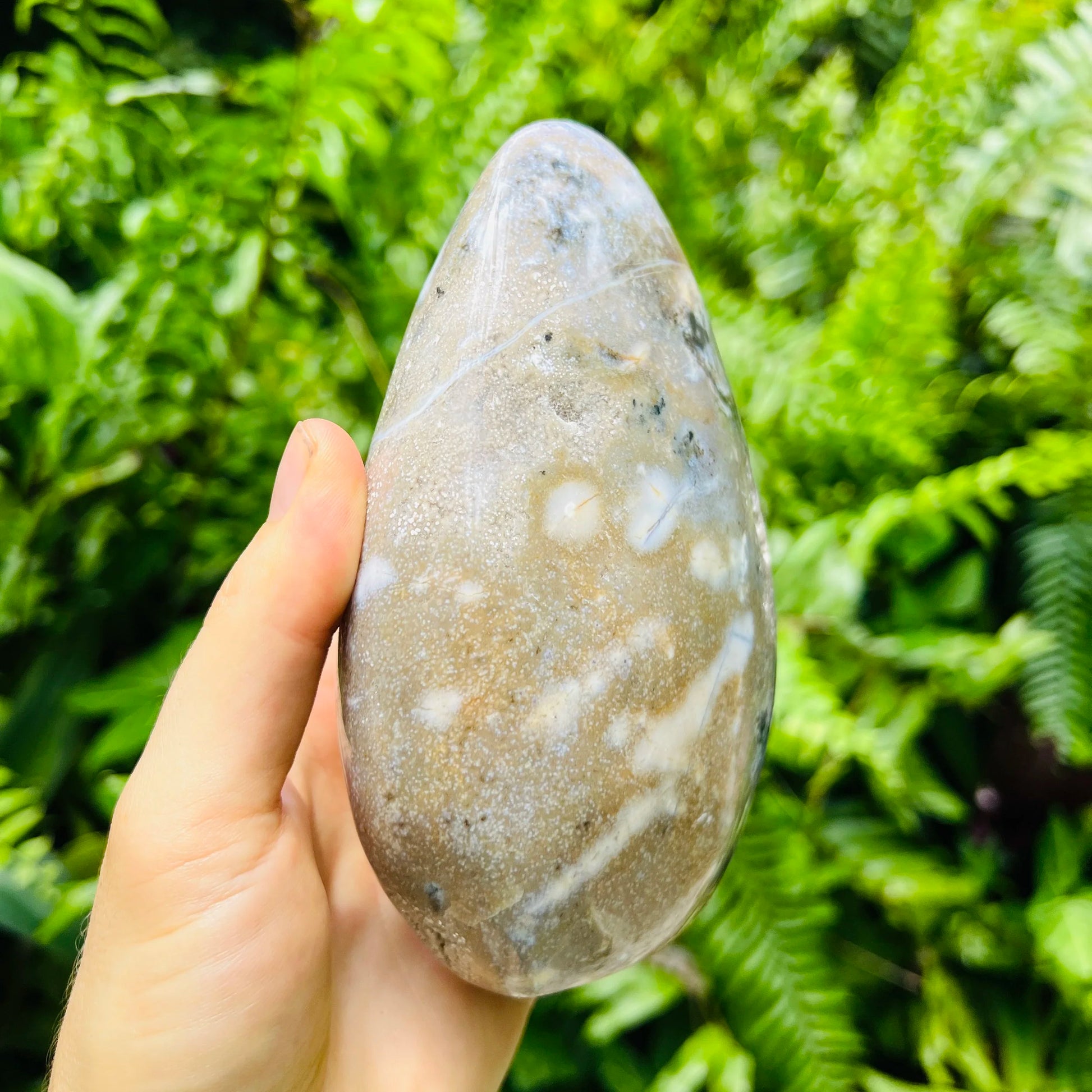 Field-of-view of Ocean Jasper stone, from Sofia, Madagascar, associated with Emotional Healing, shown for shape and scale.