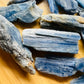 Edge view of Blue Kyanite raw stone, sourced from Minas Gerais, Brazil.