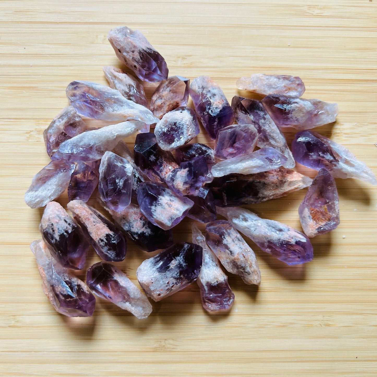 Looking down on purple Amethyst raw point, sourced from Southern Province, Zambia.