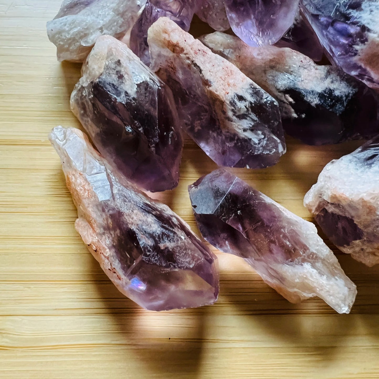 Surface detail of purple Amethyst raw point, drawn on for Stress Relief and Sleep, sourced from Southern Province, Zambia.
