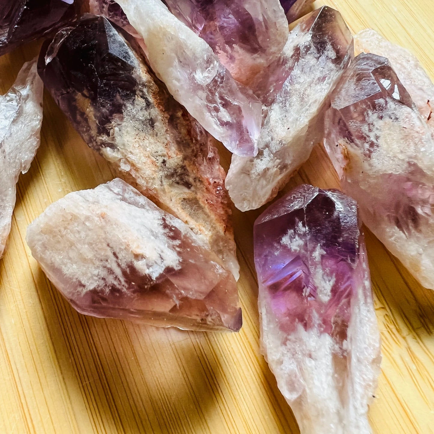 Back view of Amethyst raw point, showing natural form, to support Stress Relief.
