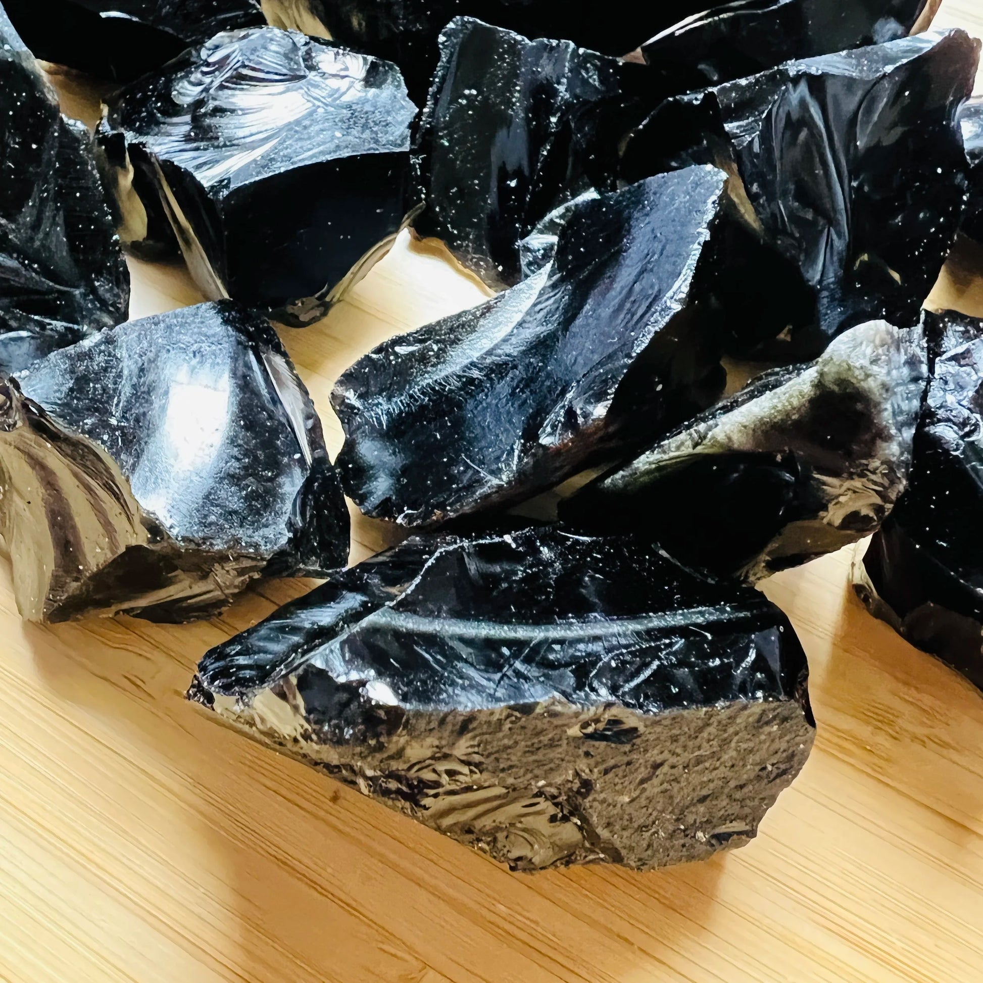 Full profile of Grade AA Black Obsidian raw ready to ship from Beyond Bohemian