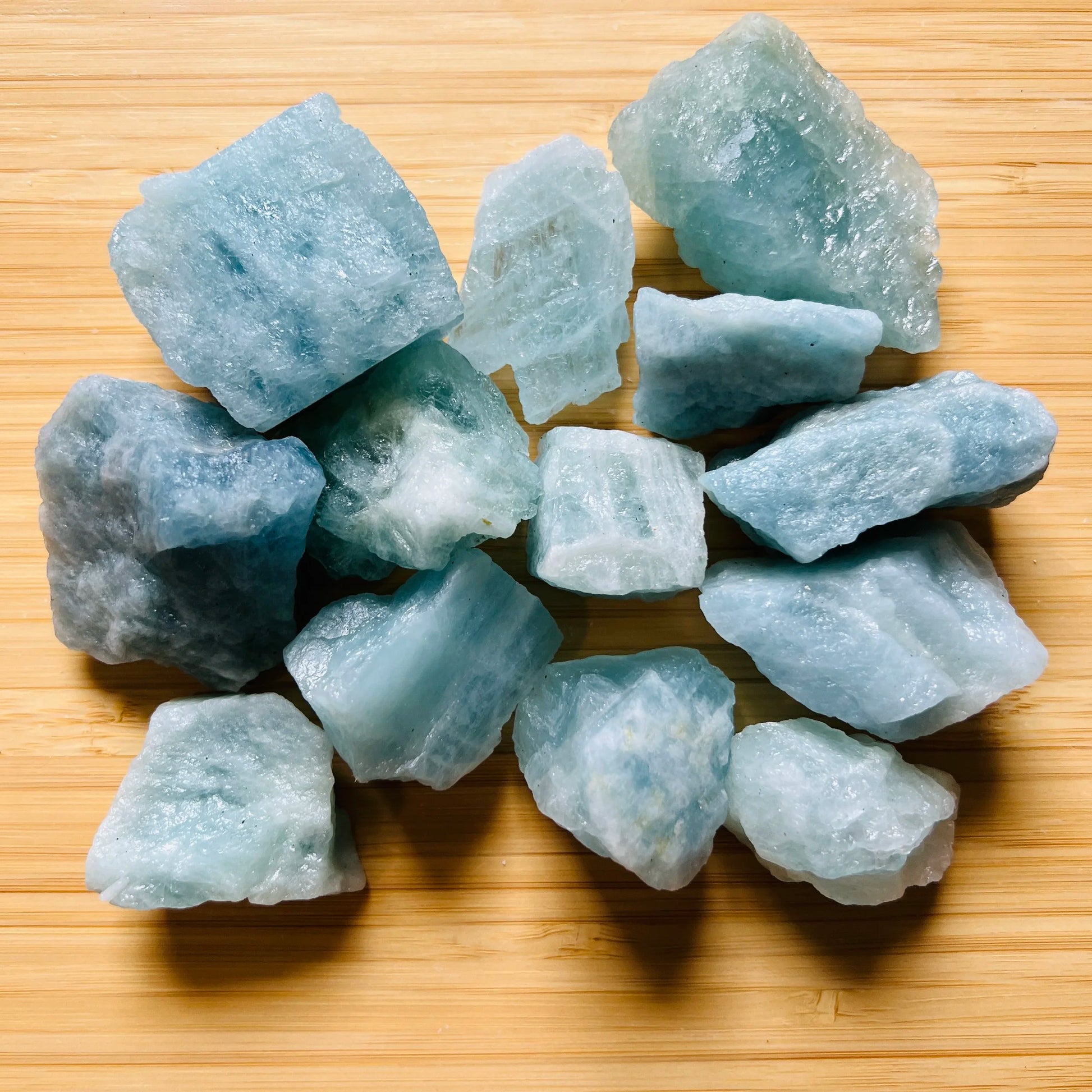 Detail shot of Grade AA Aquamarine raw under natural light