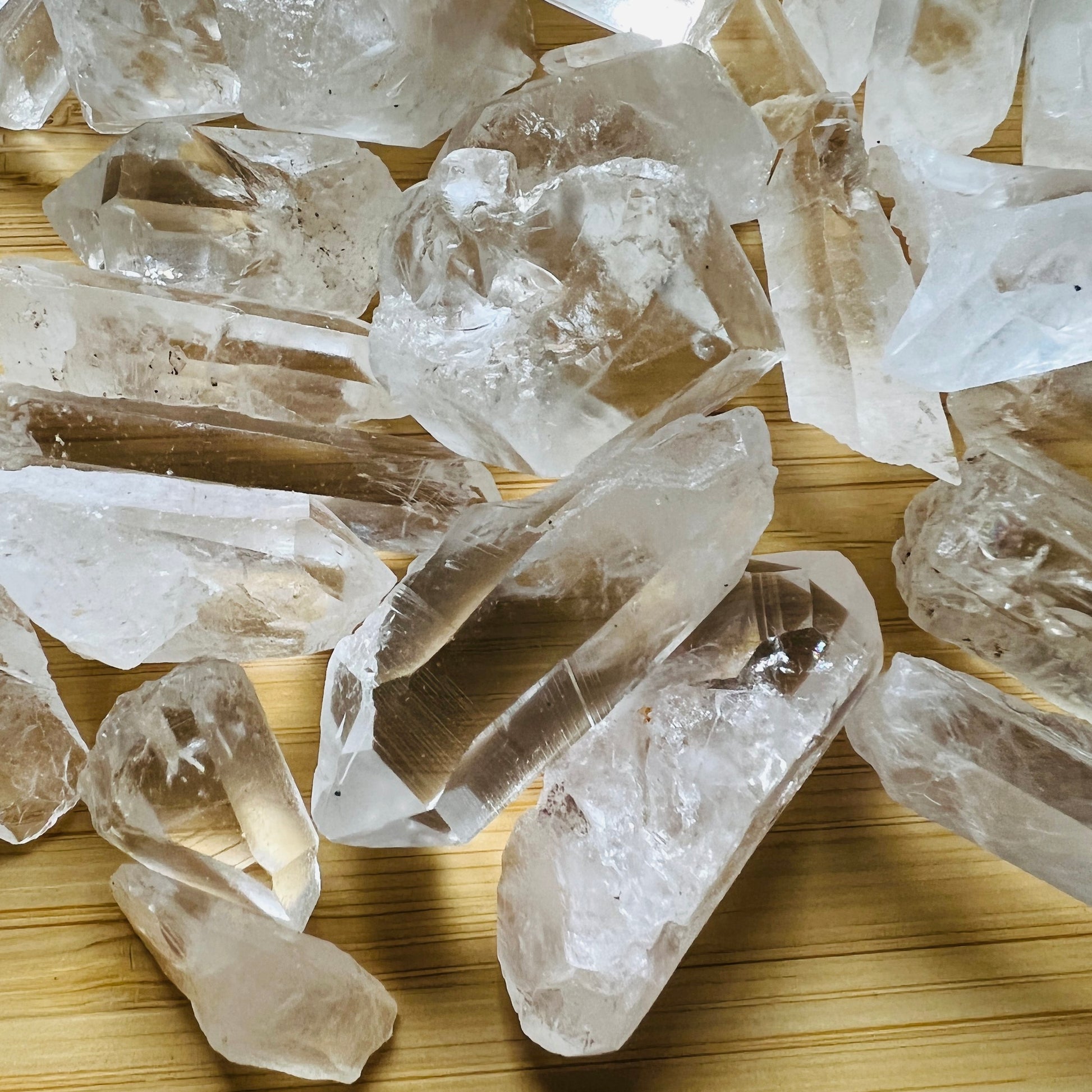 Tight crop of Lemurian Quartz raw point, showing untreated character, for Meditation and Intuition.