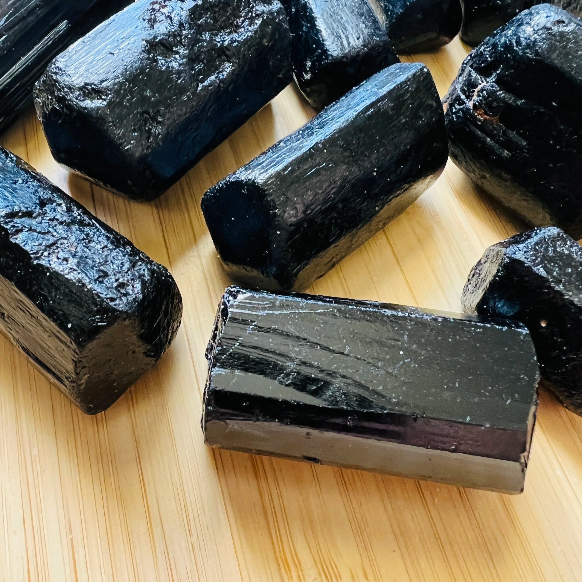 Full profile of Grade A Black Tourmaline raw ready to ship from Beyond Bohemian