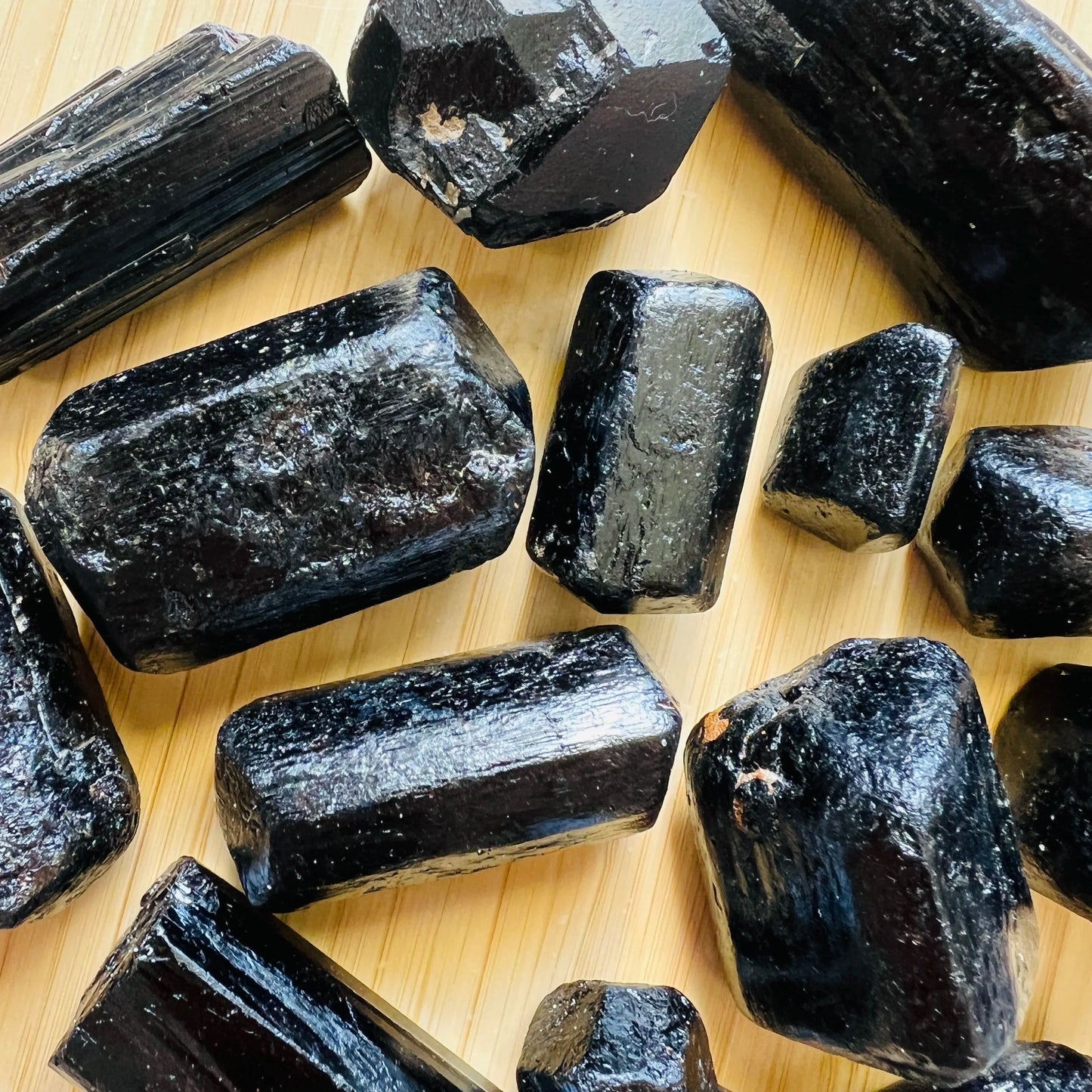 Full profile of Grade A Black Tourmaline raw ready to ship from Beyond Bohemian
