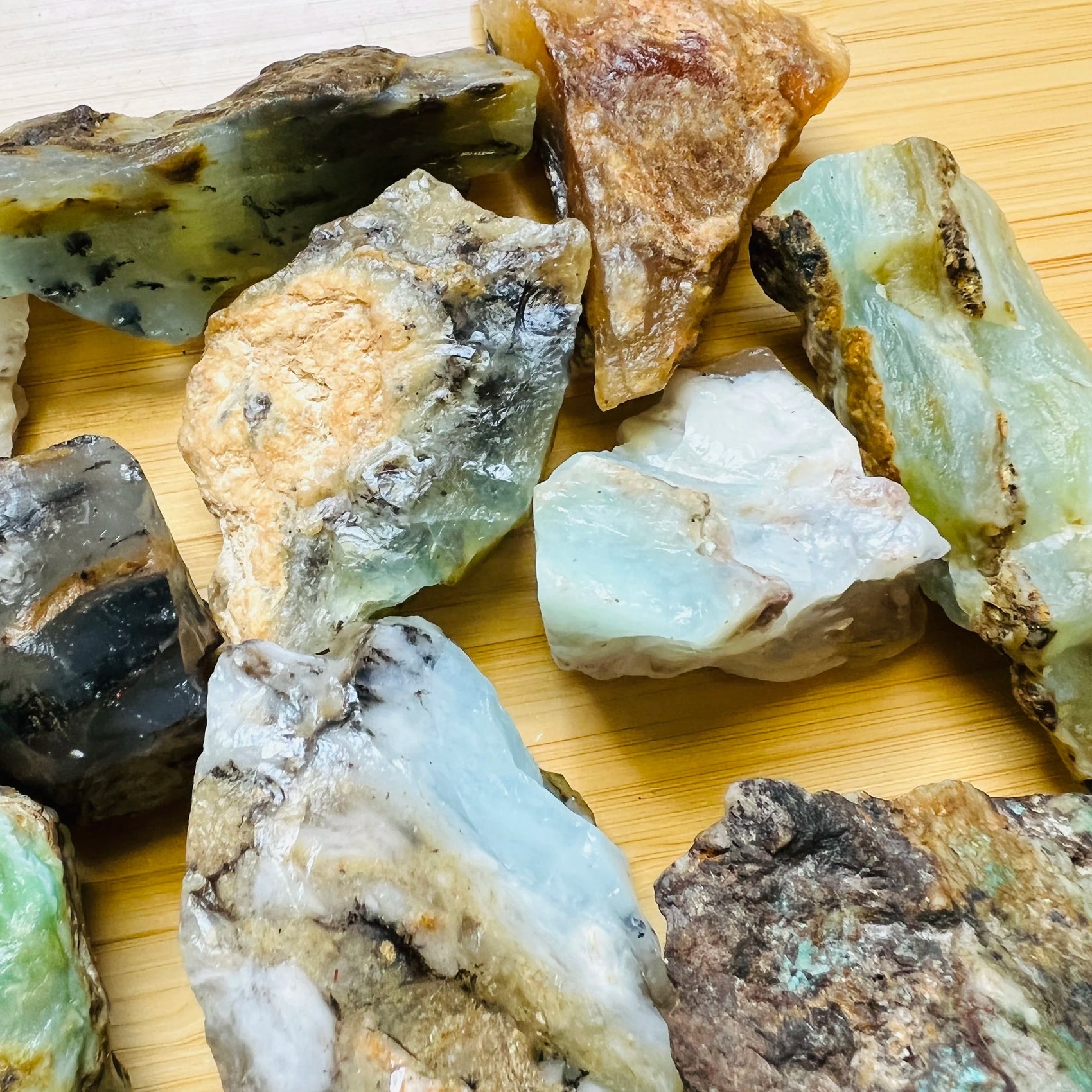 Handheld Blue Opal raw stone from Peru for meditation, Emotional Healing and Stress Relief