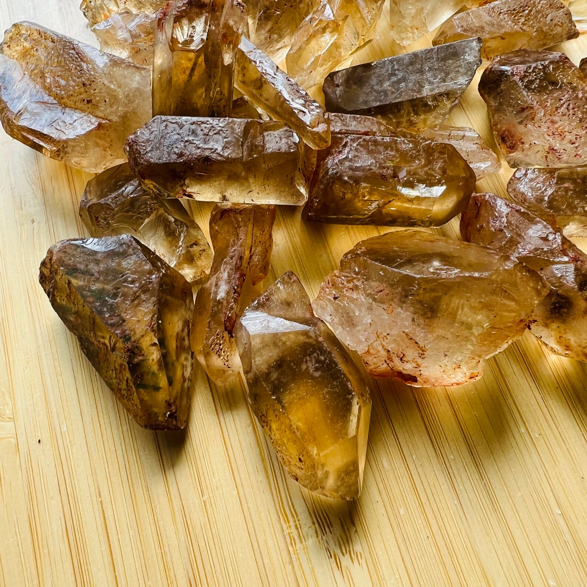 Magnified detail of Natural Citrine raw point, showing untreated character.