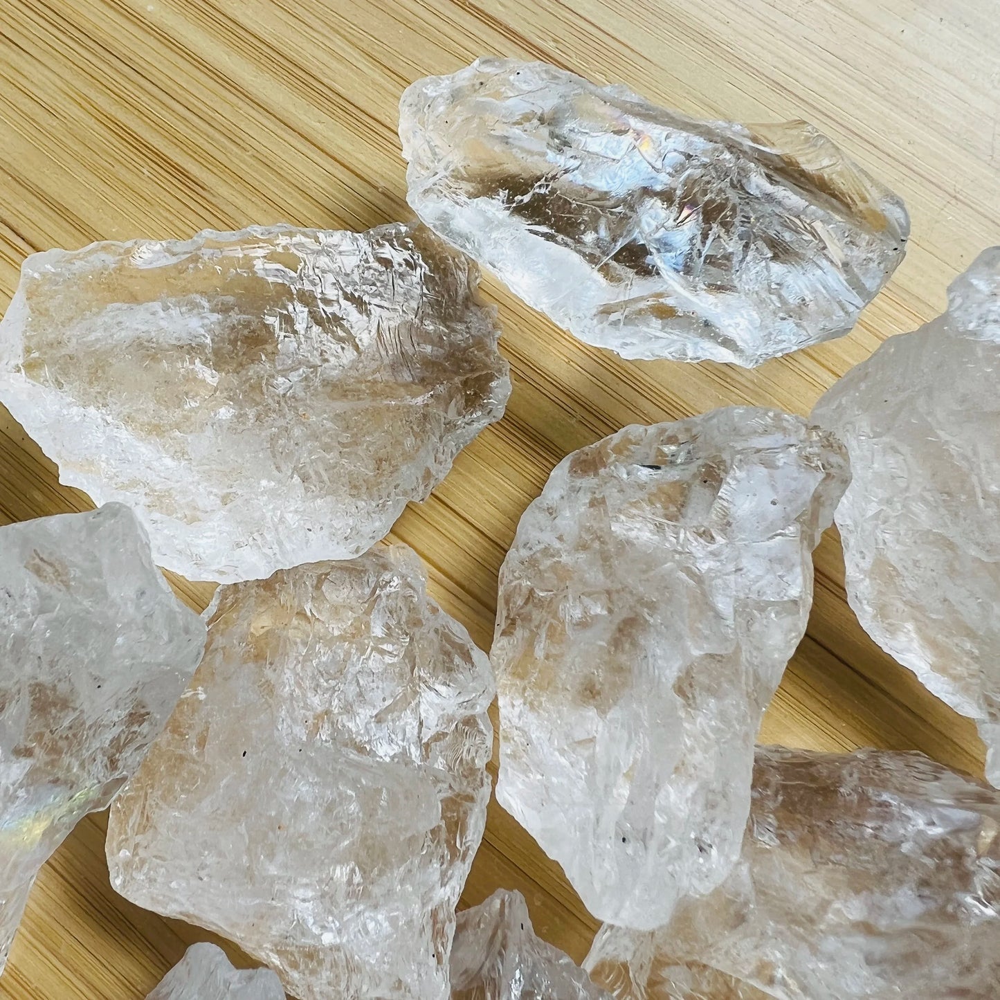 Close-up detail of Grade AA Clear Quartz raw showing natural clear tones and texture