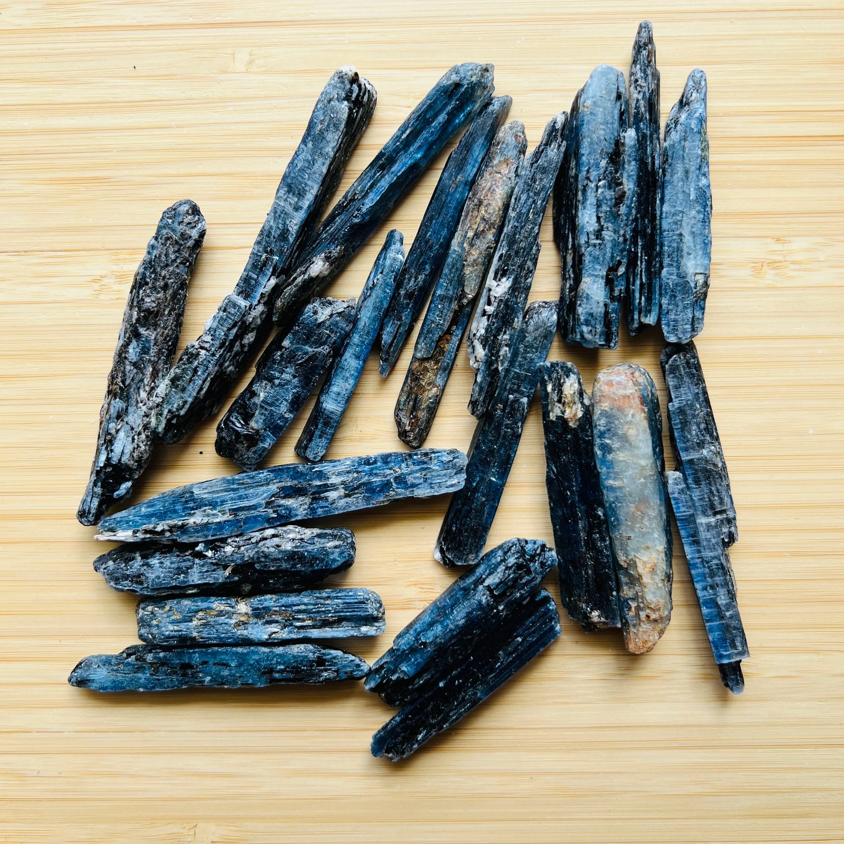 Close-up of Blue Kyanite raw stone, showing natural form, from Mashonaland West, Zimbabwe.