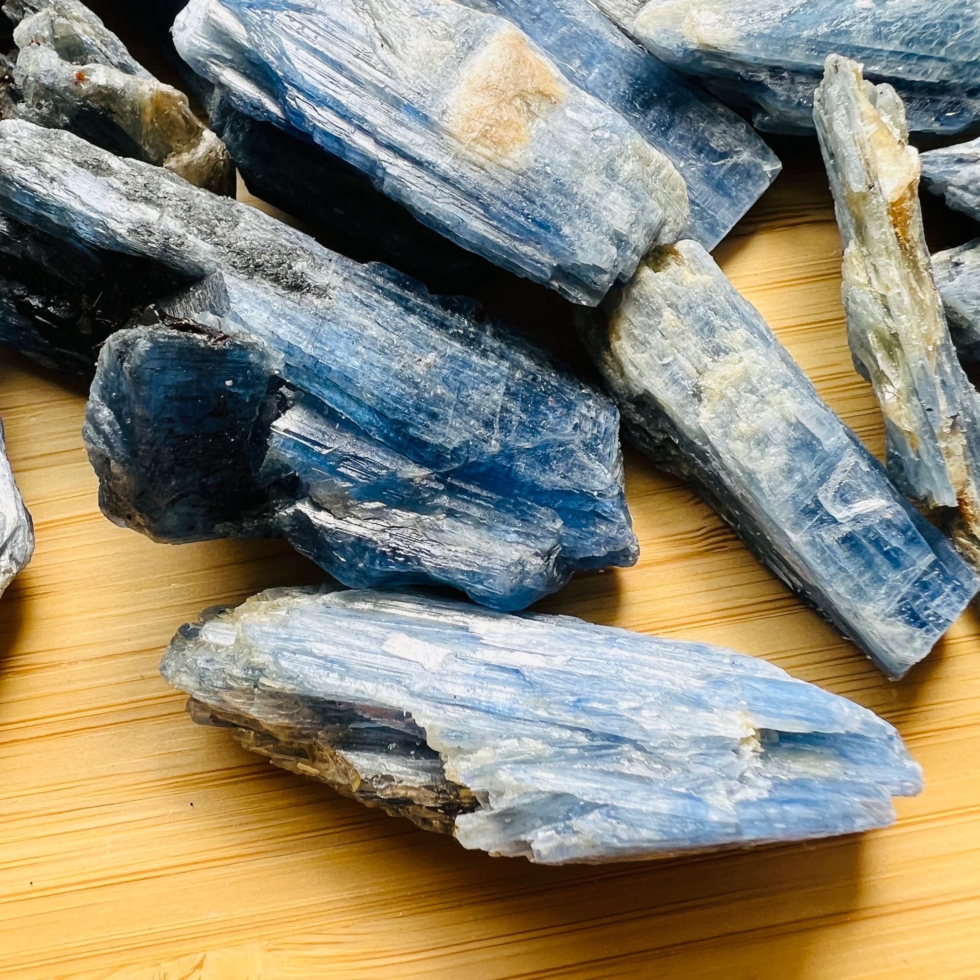 Alternate angle of Blue Kyanite raw stone, from Brazil, often kept for Confidence and Meditation.