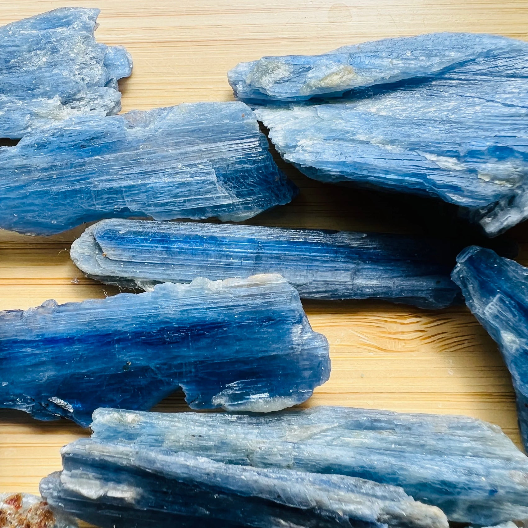 Close-up of Blue Kyanite raw crystal from Brazil, soothing wellness stone for Intuition