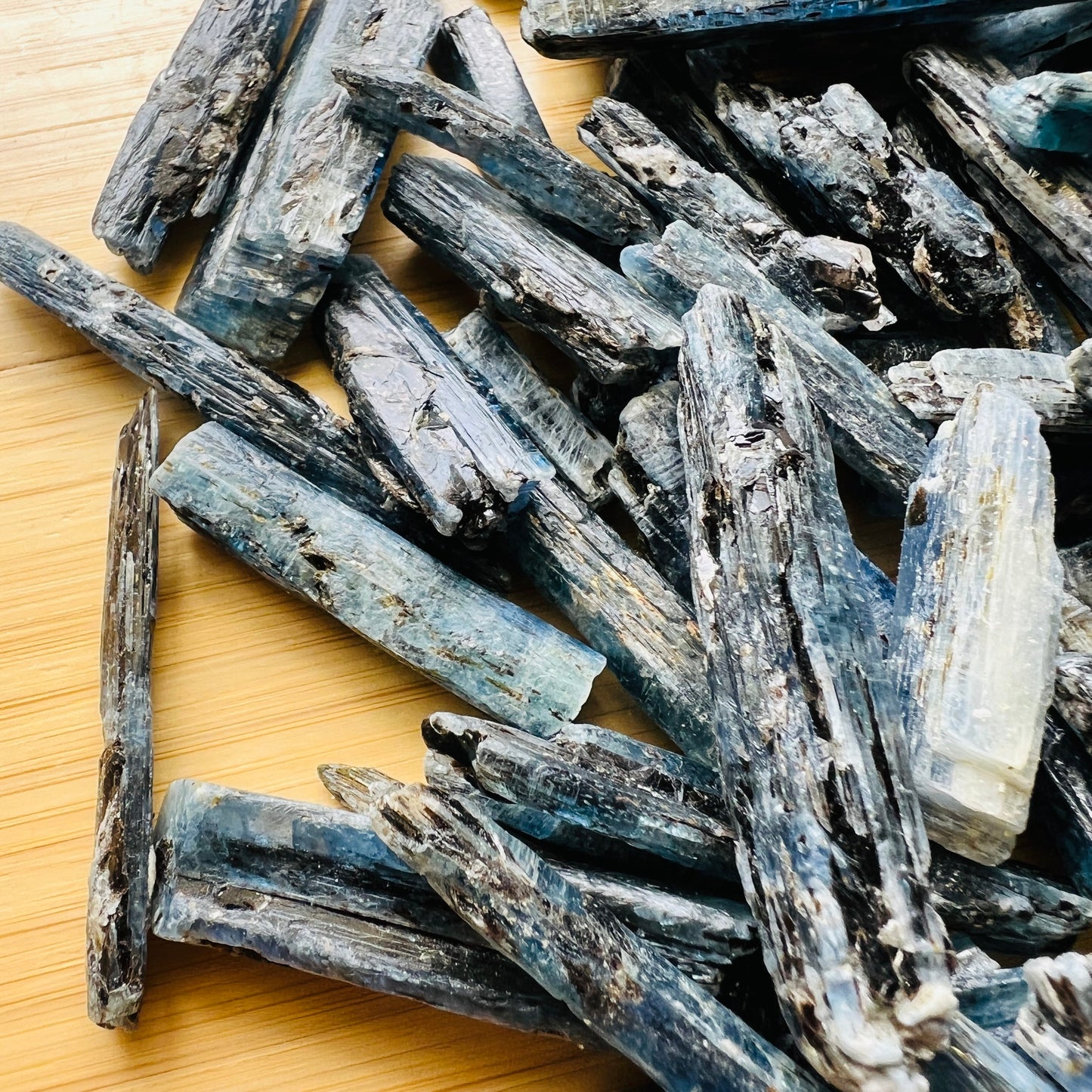 Full profile of Grade AA Blue Kyanite raw ready to ship from Beyond Bohemian