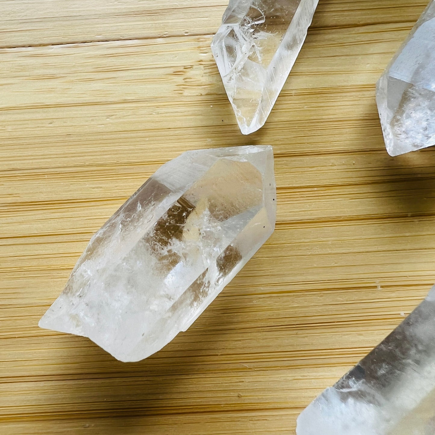 Color detail of Clear Quartz raw point, United States-sourced.
