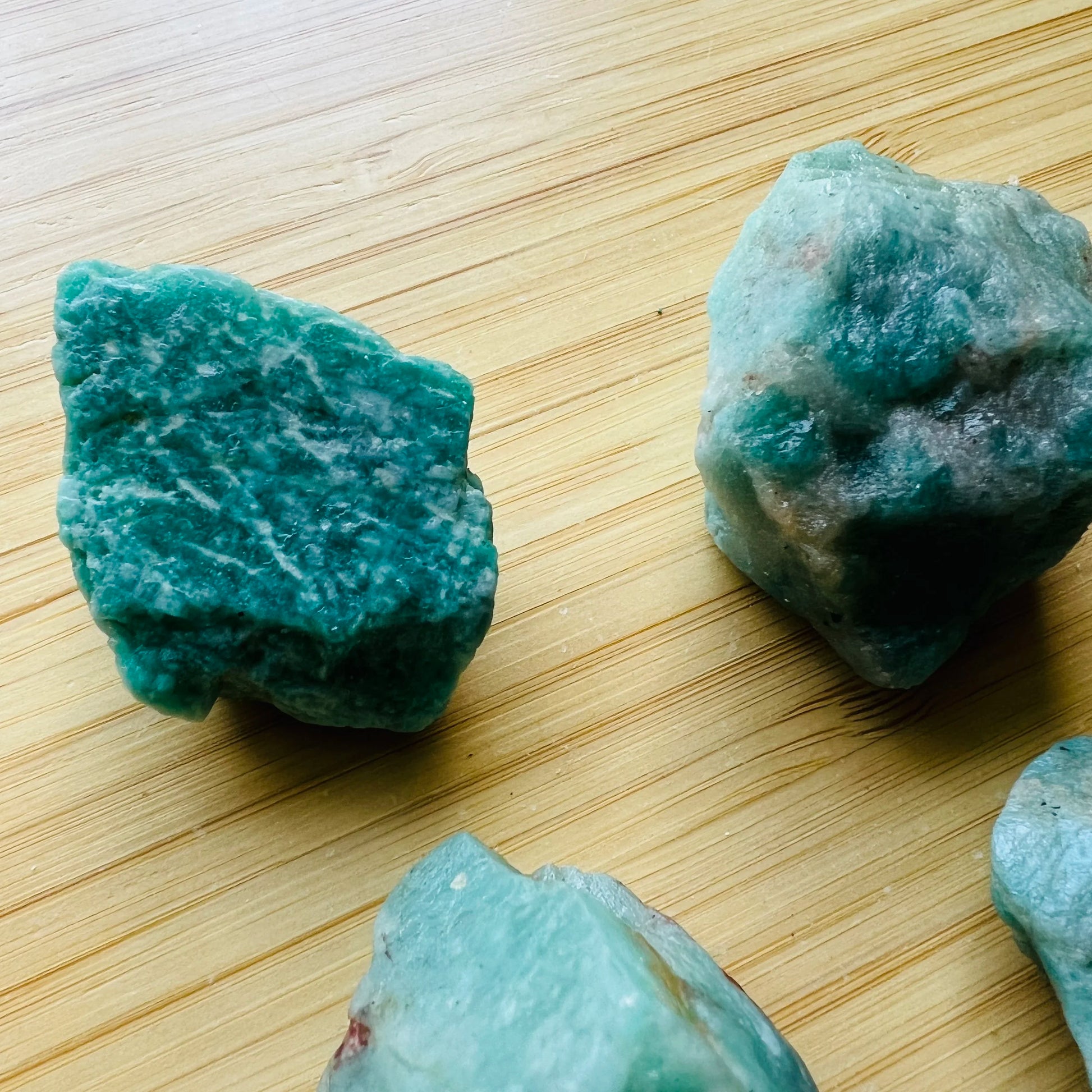 Detail shot of Grade AA Amazonite raw under natural light