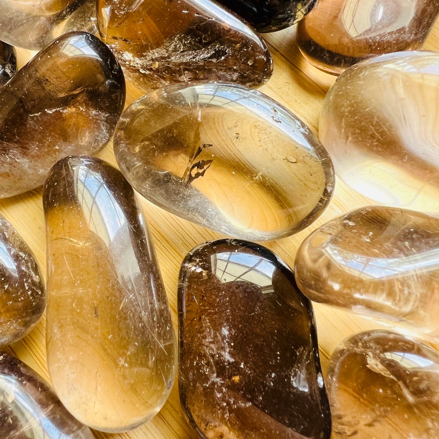 Full profile of Grade AAA Smoky Quartz tumbled stone ready to ship from Beyond Bohemian
