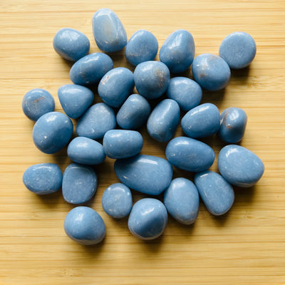 Ethically sourced Grade A Angelite tumbled stone from Huarochirí, Peru at Beyond Bohemian