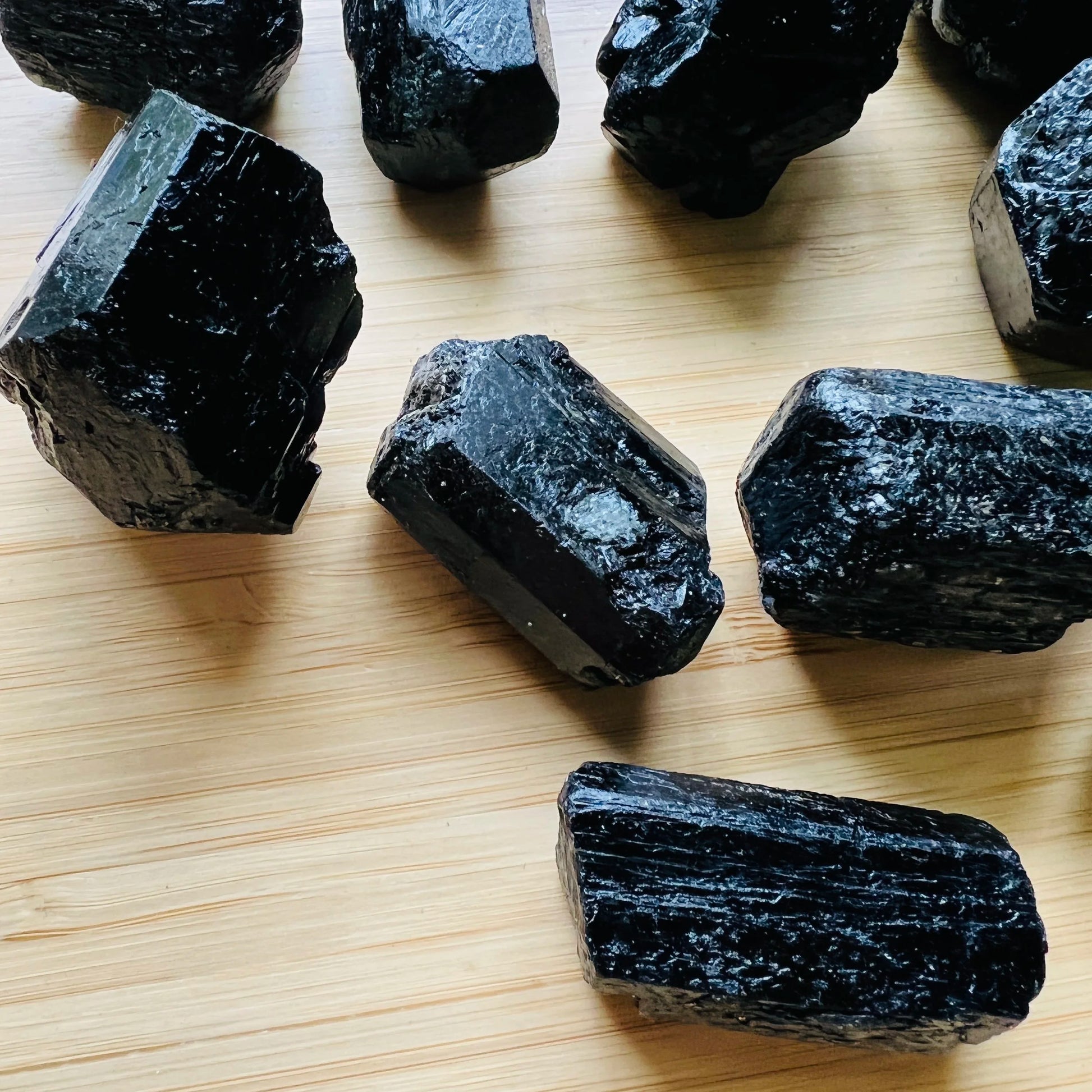 Top view of Grade AA Black Tourmaline raw, sourced from Vakinankaratra, Madagascar