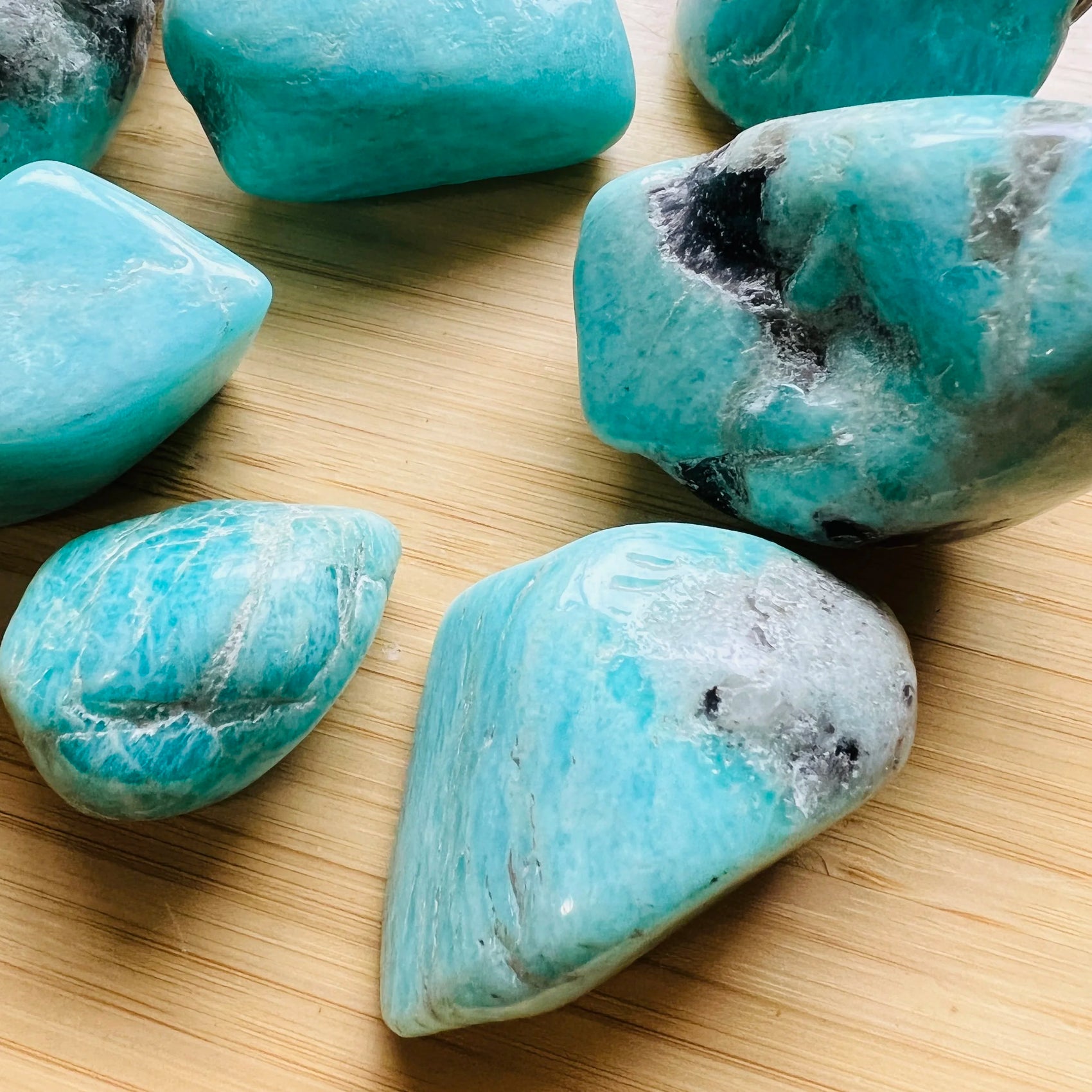 Base detail of Grade AA Amazonite tumbled stone