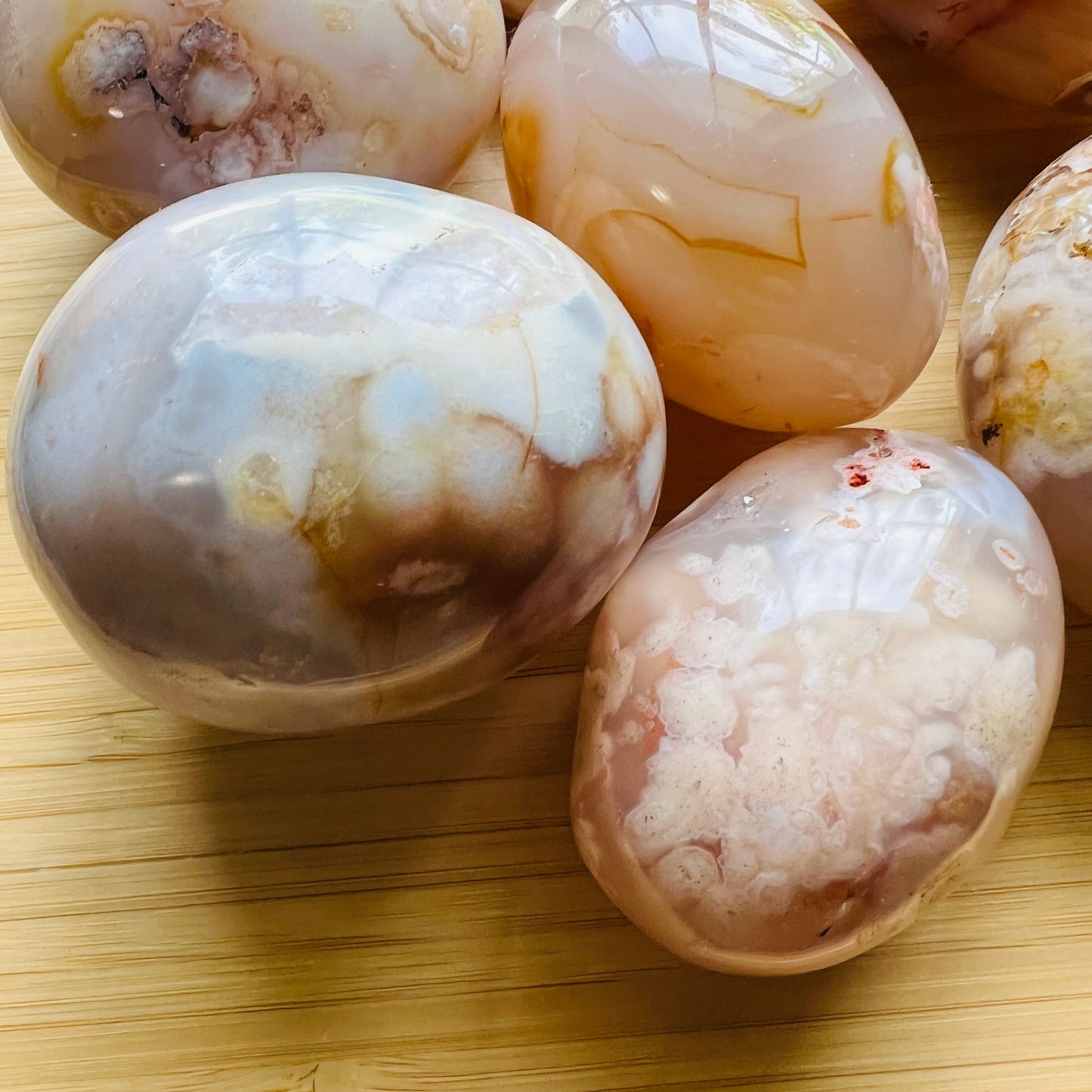 Detail capture of Flower Agate palm stone, Madagascar-sourced.