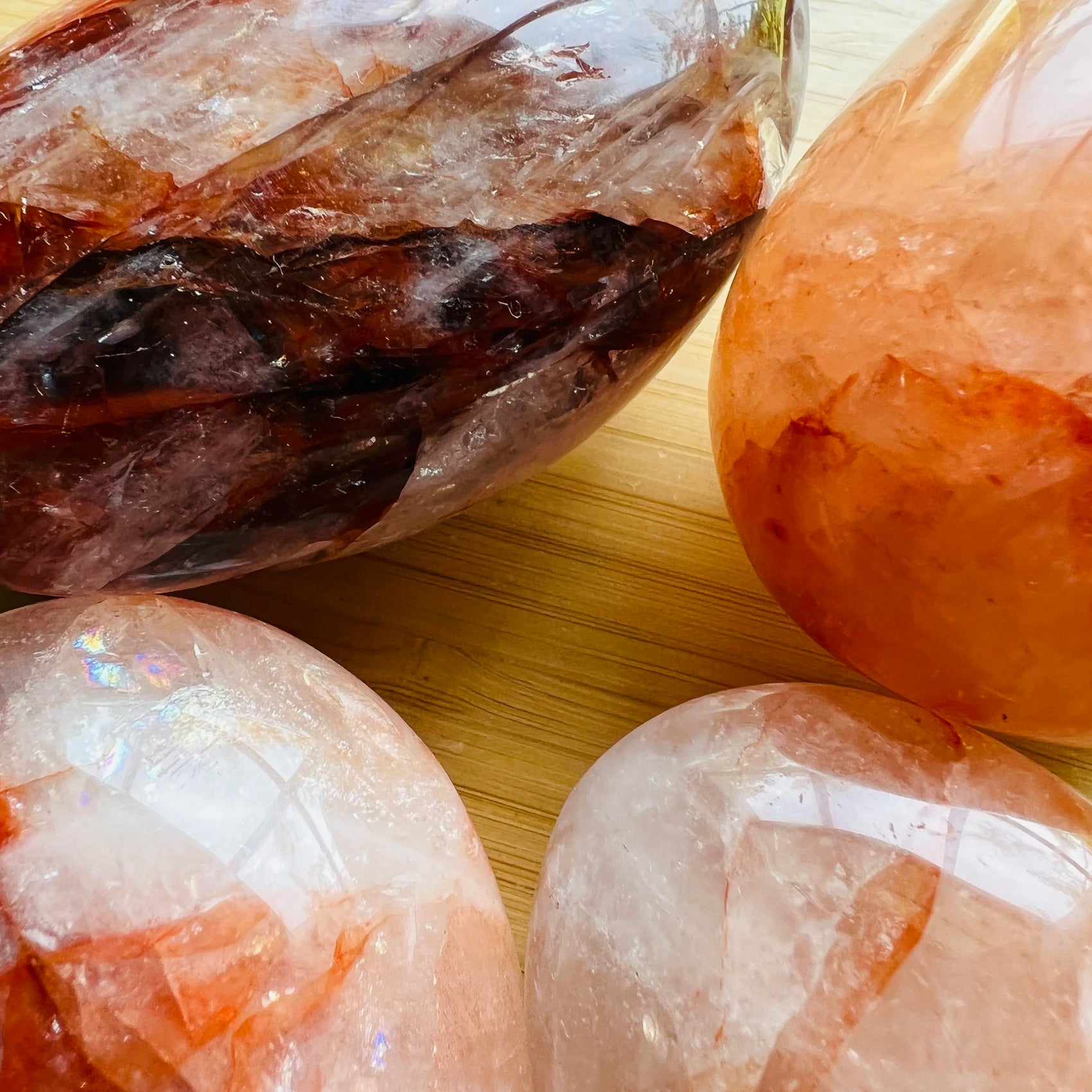 Underside detail of Fire Quartz palm stone, from Alaotra-Mangoro, Madagascar, often kept for Grounding.
